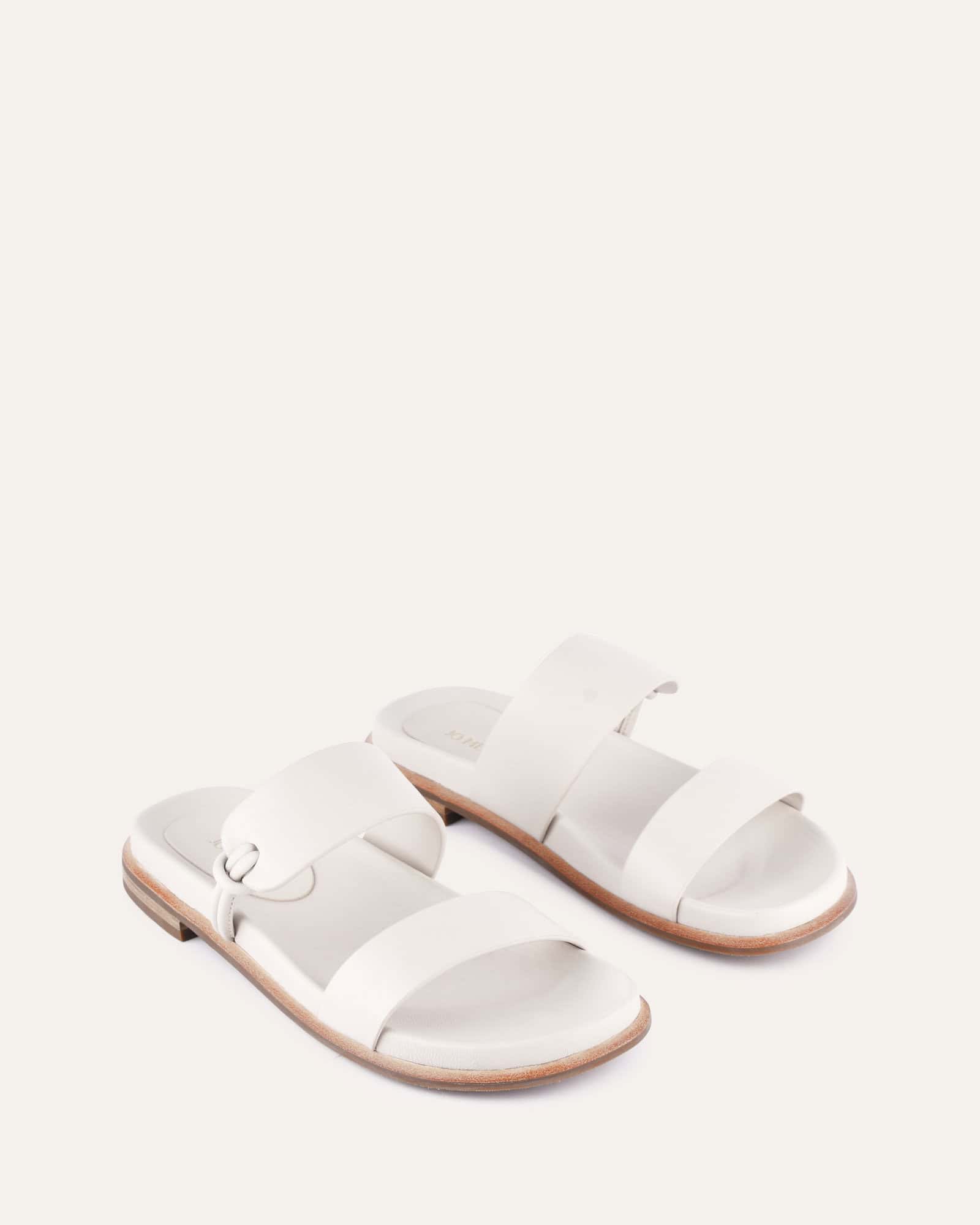 HAYES Women's Flat Sandals - Off White Genuine Leather Comfortable Slip-On Shoes for Summer Beach, Travel & Casual Outings