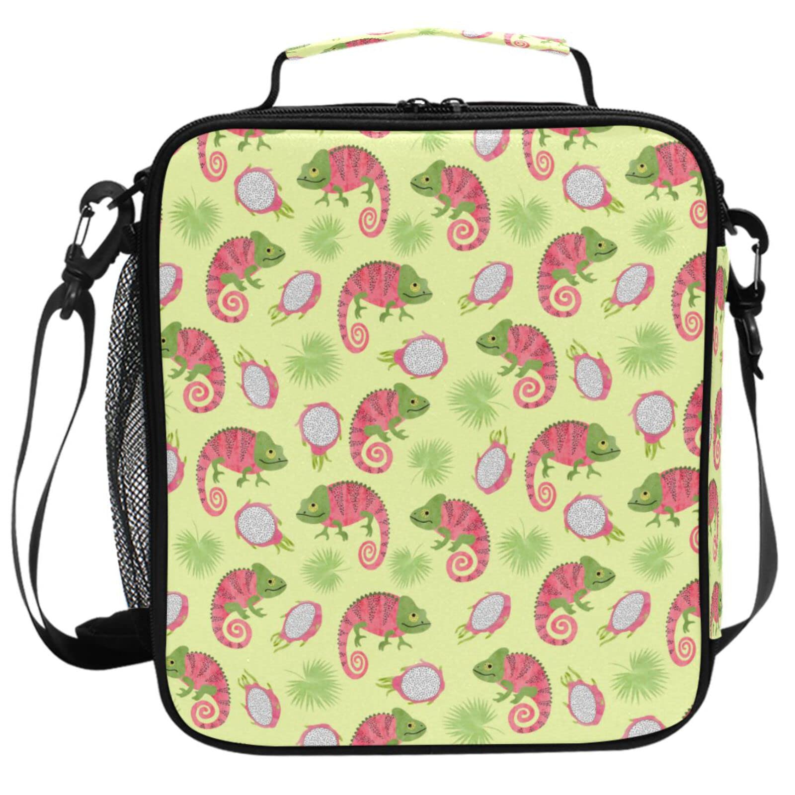 ZZXXB Insulated Lunch Box - Reusable Thermal Cooler Tote Bag for School, Work & Picnic | Chameleon Dragonfruit Design with Adjustable Shoulder Strap | Perfect for Students, Office & Outdoor Travel