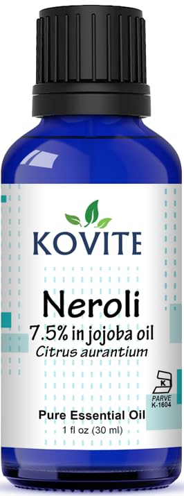 Pure Neroli Essential Oil with 7.5% Jojoba Oil - 1 oz (30ml) Bottle for Aromatherapy, Massage & Skin Care | Natural Stress Relief & Sleep Aid