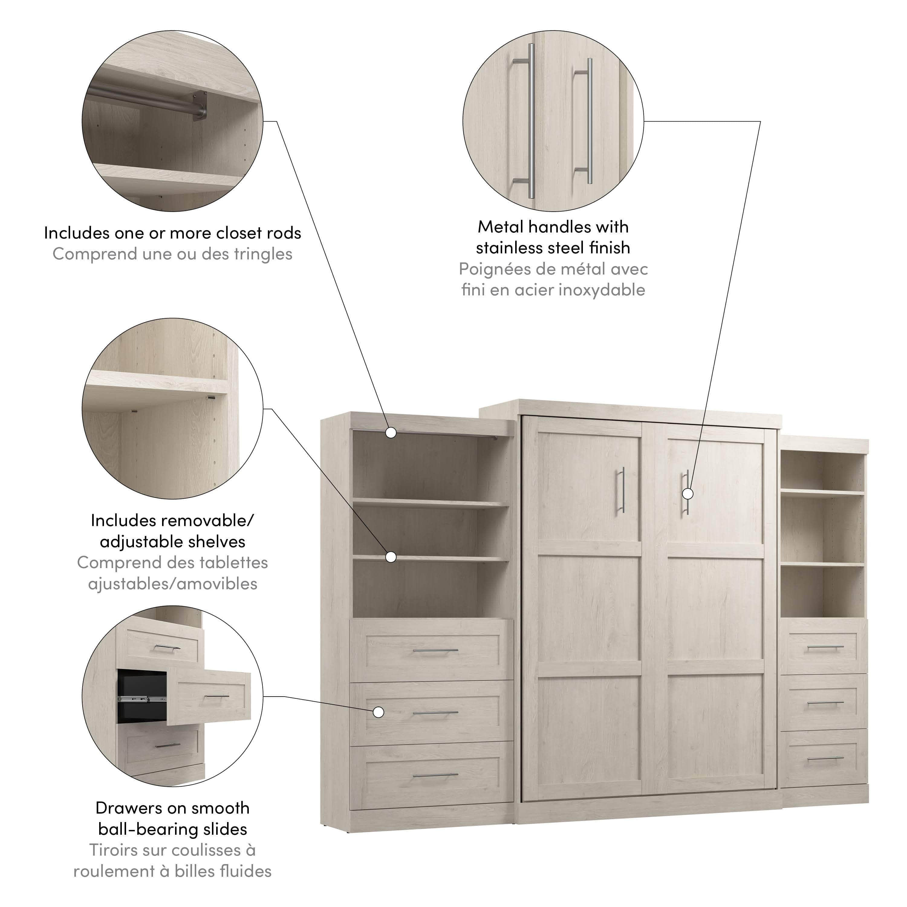 Pur Queen Murphy Wall Bed with 2 Storage Units & Drawers (126