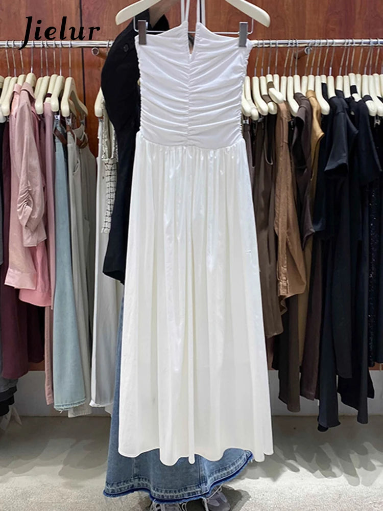 Black Pleated V-Neck Slim Halter Women's Dress - Sleeveless Backless Solid Color Sexy Party Club Dress for Summer Nights & Beach Vacations