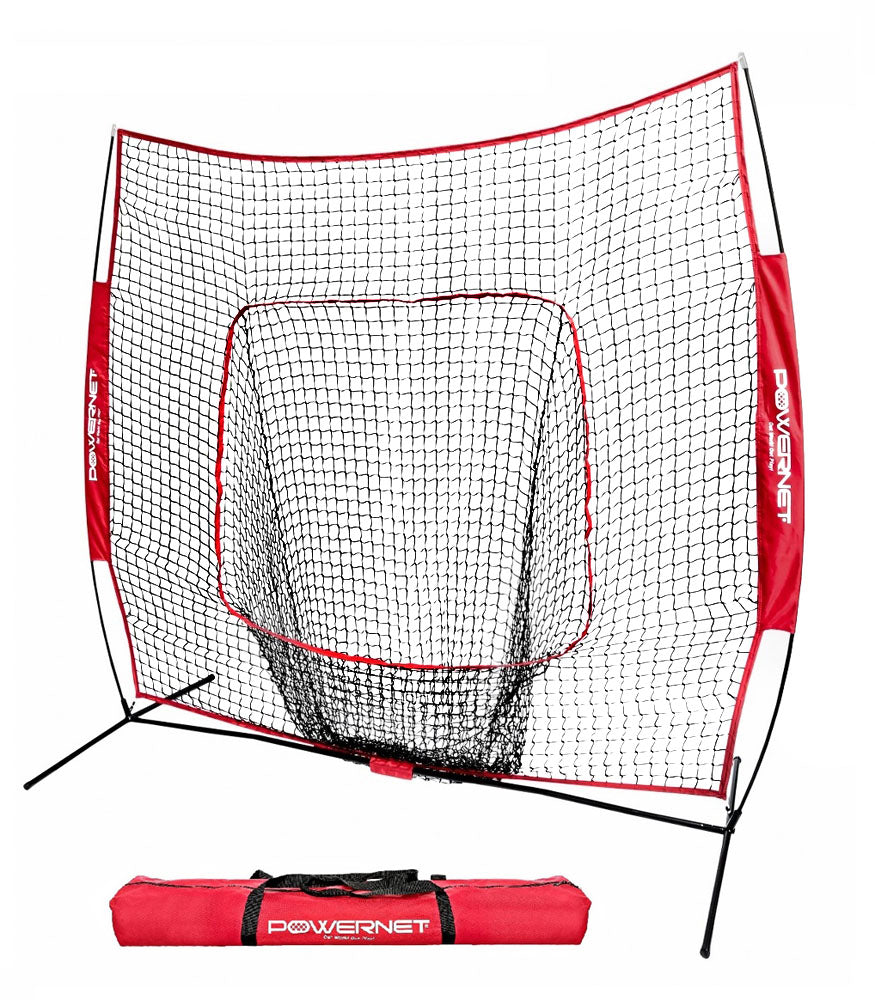 PowerNet 7x7 Baseball Softball Practice Hitting Net with Carry Bag - Portable Training Net for Batting Practice, Backyard Drills & Field Training | Perfect for Home, Field & Cage Use