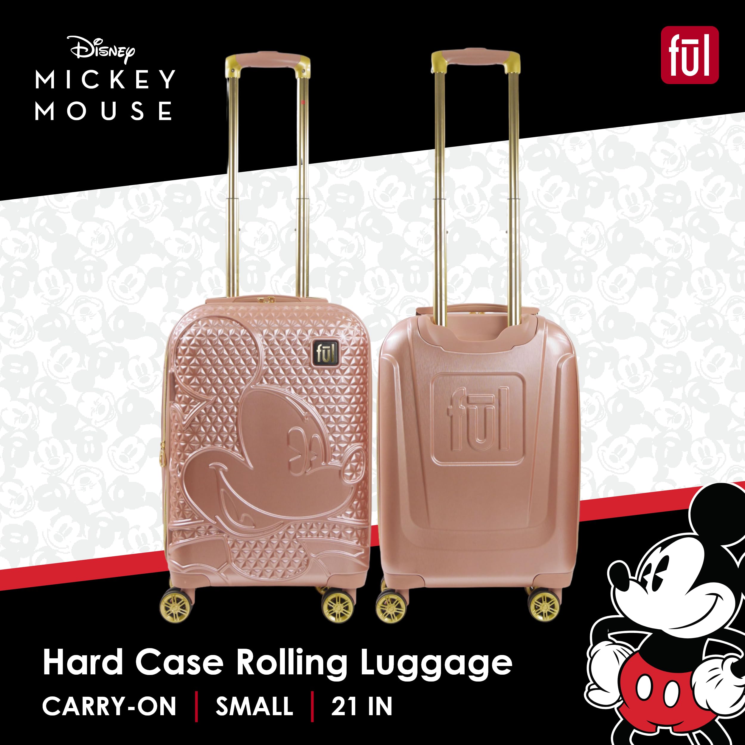 Disney Mickey Mouse Hardshell Spinner Carry On Luggage 21 Inch - Rose Gold Rolling Suitcase for Travel, Airplane & Vacation (Perfect for Disney Fans & Family Trips)