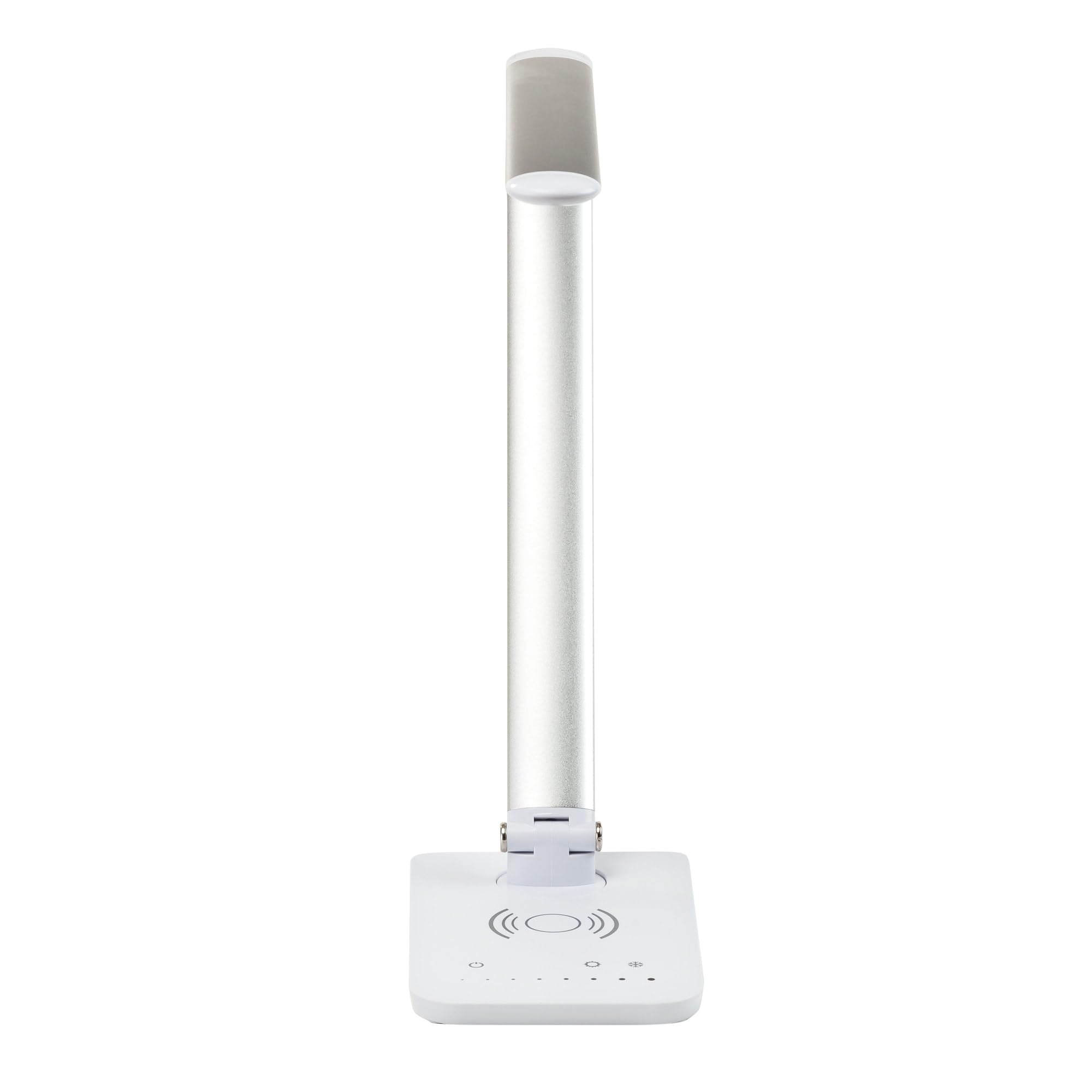Safco 1009SL Adjustable LED Desk Lamp with Wireless Charging Pad - USB Port, Pivoting Neck, Silver (16