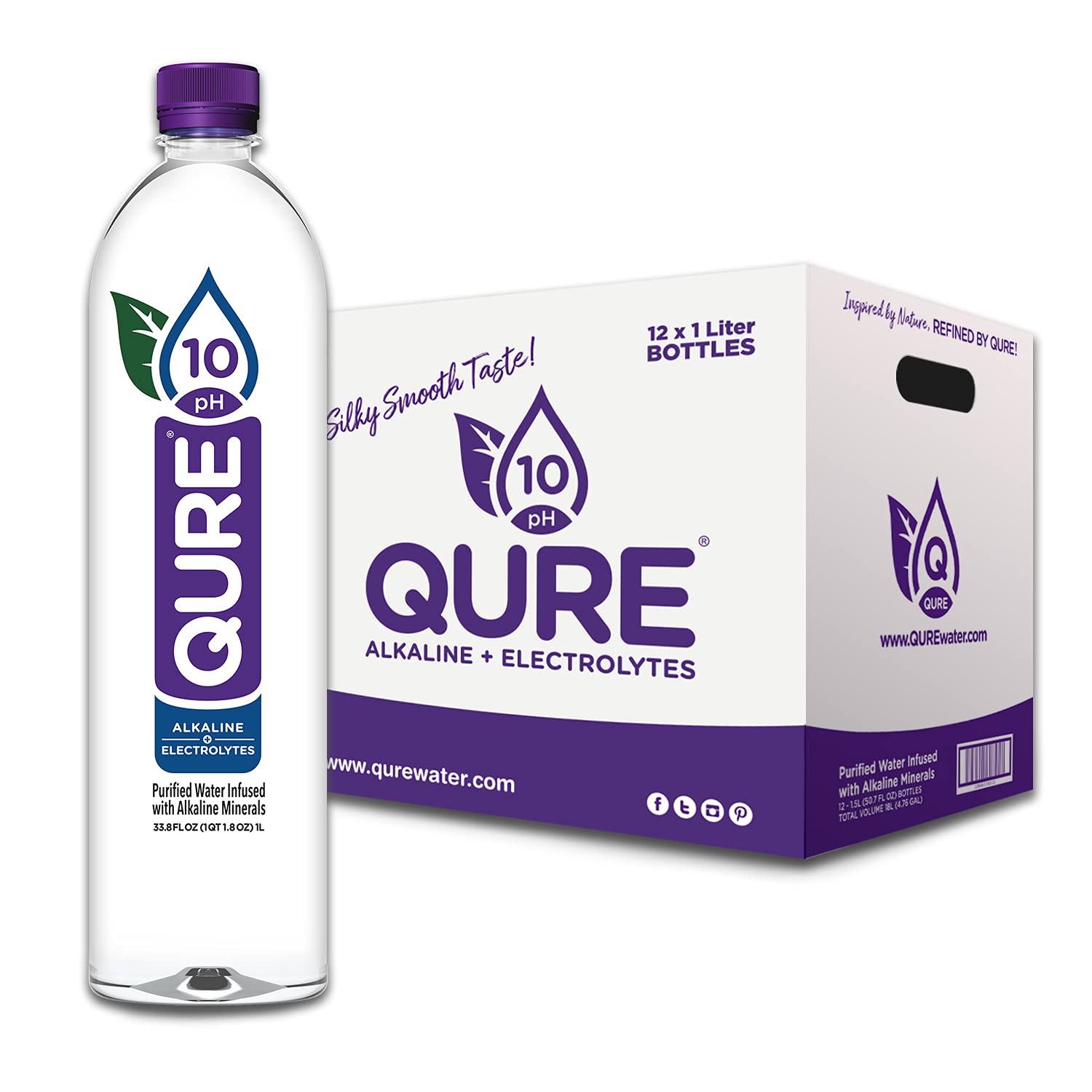 Qure Premium 10 pH Ionized Alkaline Bottled Water - Electrolyte-Infused for Silky Smooth Taste, 33.8 Fl Oz (Pack of 12) | Hydration for Active Lifestyle, Post-Workout Recovery & Daily Wellness