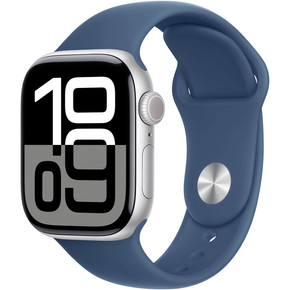 Apple Watch Series 10 (Gen 10) 42mm Silver Aluminum Case with Denim Sport Band - MWX33LW/A - GPS + Cellular Smartwatch for Fitness Tracking & Notifications - Perfect for Running, Swimming & Daily Wear