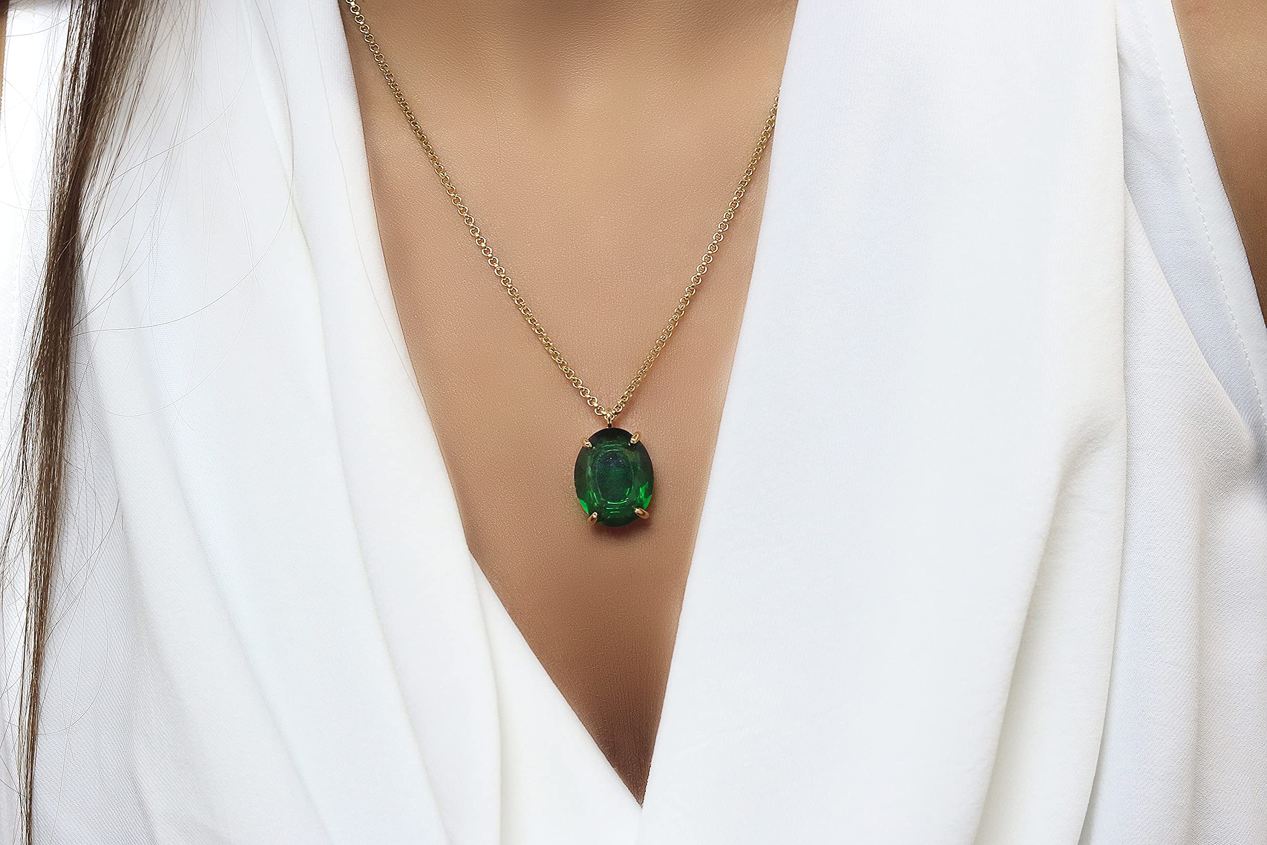 Emerald Anemone Necklace - Handcrafted May Birthstone Jewelry for Women, Adjustable Length Green Statement Necklace - Perfect Gift for Mom, Wife, Sister or Daughter - Ideal for Weddings, Parties and Everyday Fashion Accessories