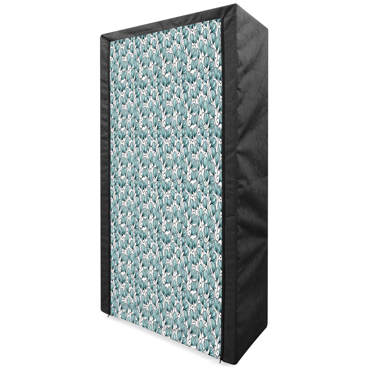 Ambesonne Floral Portable Fabric Wardrobe - Blue Doodle Flower Design with Shelves, 33.5 Inch Clothing Organizer & Storage Closet in Seafoam White Black | Perfect for Bedroom, Closet Organization, Dorm Room & Small Space Storage