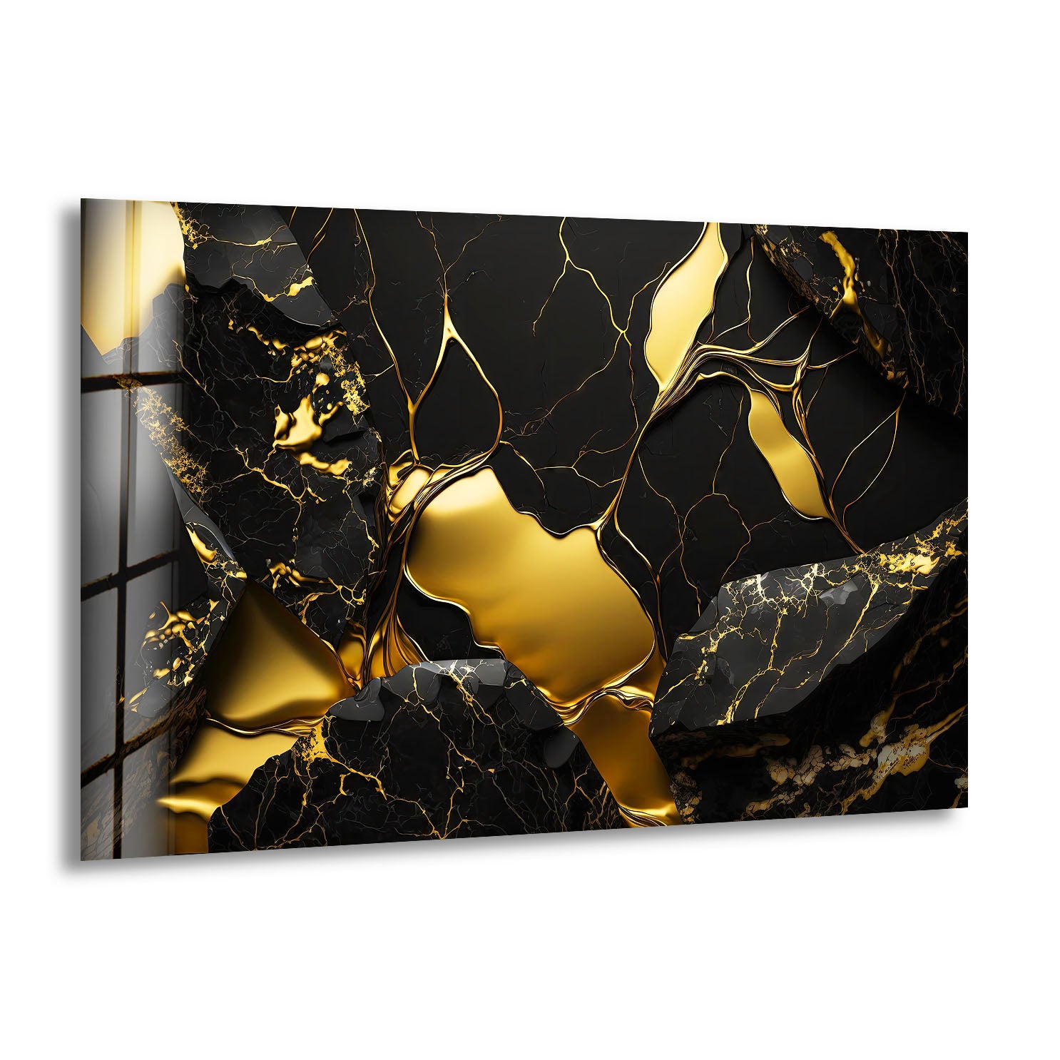 Black and Gold Abstract Wall Art - Modern Glass Print with Luxury Shine for Living Room, Bedroom & Office Decor | Elegant Home Wall Decorations