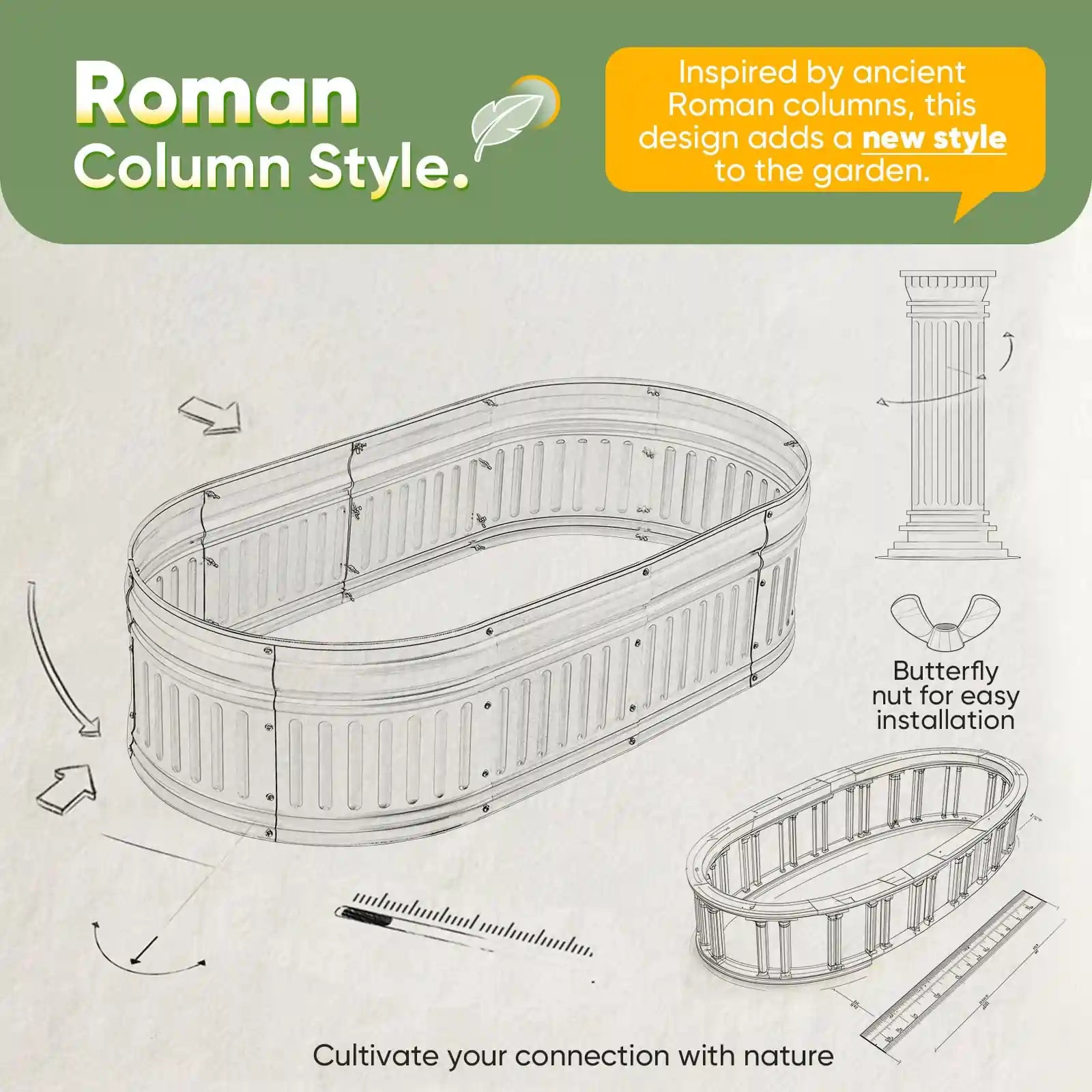 71x24x24 Inch Oval Elevated Raised Garden Bed Kit for Vegetables, Flowers & Herbs - Perfect for Backyard, Patio & Small Space Gardening