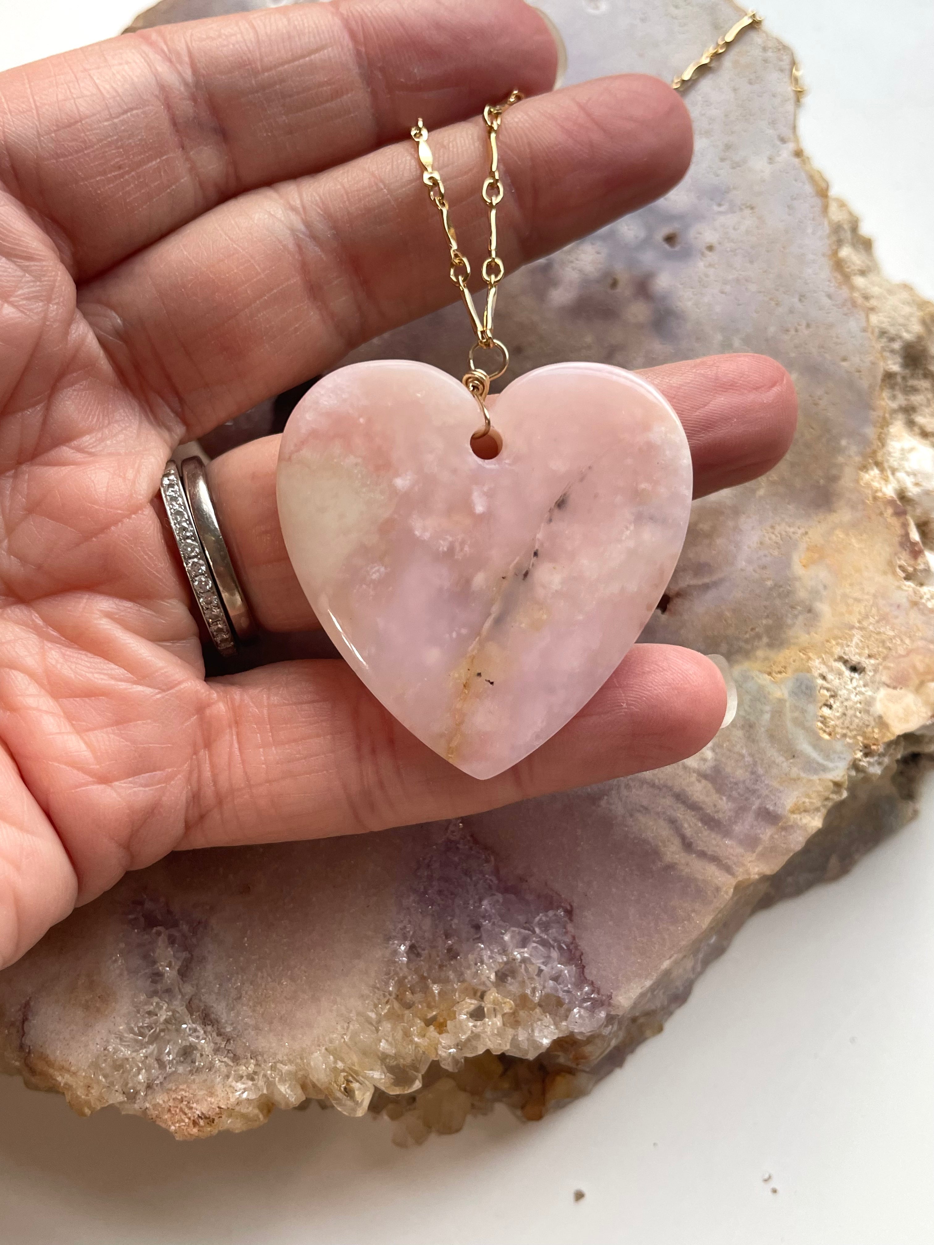 Pink Opal Heart Pendant Necklace for Women - Genuine Gemstone Jewelry Gift for Valentine's Day, Anniversary & Everyday Elegance