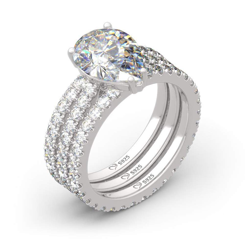 Jeulia 4.7 Carat Pear Cut Cubic Zirconia Wedding Ring Set for Women - 925 Sterling Silver 3PC Engagement, Anniversary & Promise Rings with Side Diamonds | Perfect for Bridal, Proposal & Special Occasions