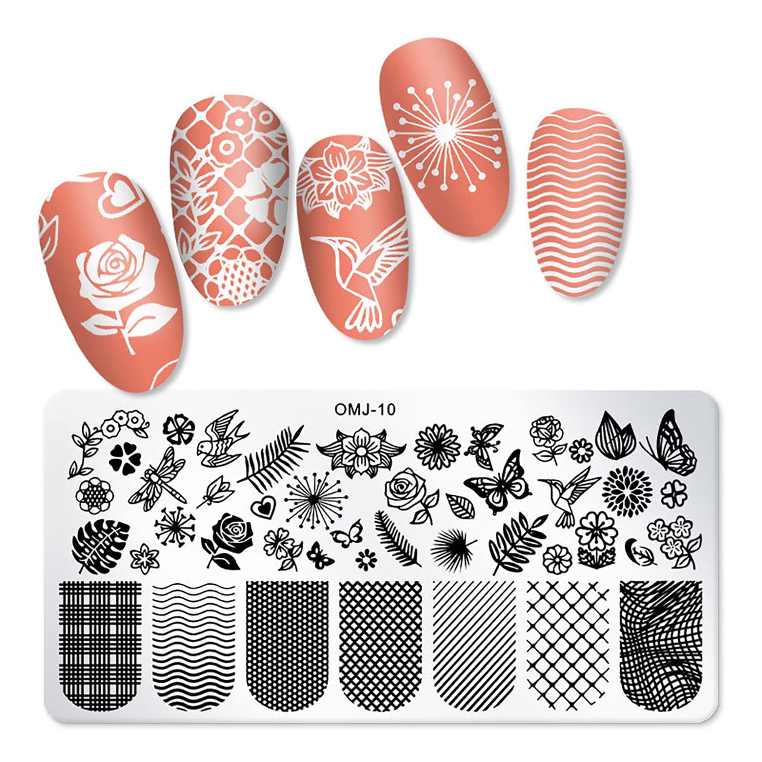 10Pcs Floral Butterfly Geometric Nail Stamping Plates - Professional Nail Art Templates for DIY Manicure & Salon Designs - Perfect for Home, Party & Special Occasion Nail Art