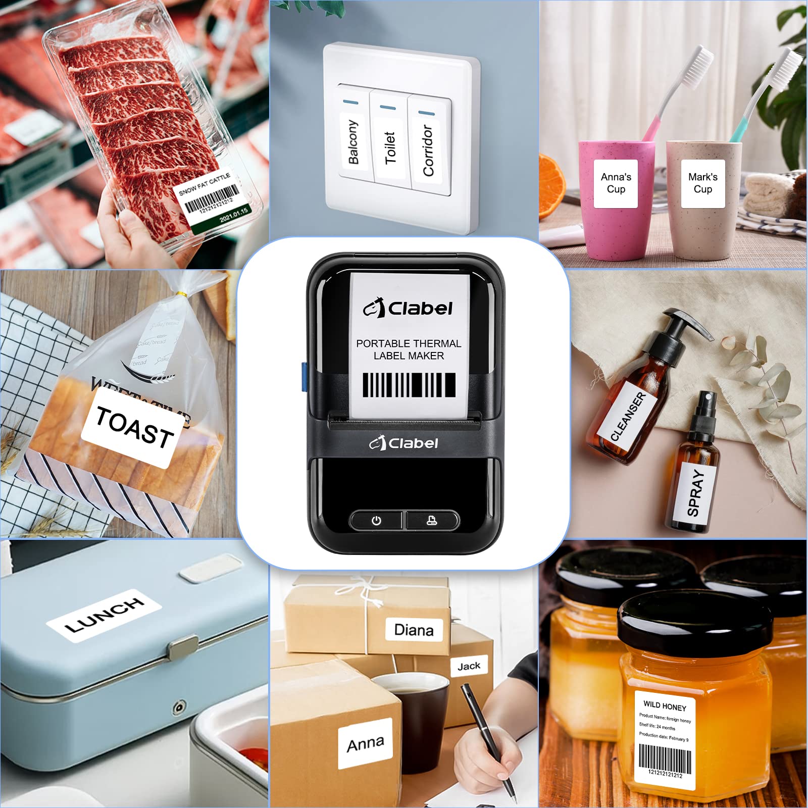 CLABEL 2 Inch Bluetooth Thermal Label Printer - Portable Barcode Sticker Maker Machine with 1 Roll Tape, No Ink Needed for Small Business, Office & Home Use | Perfect for Shipping Labels, Inventory Management & Organization (Black)