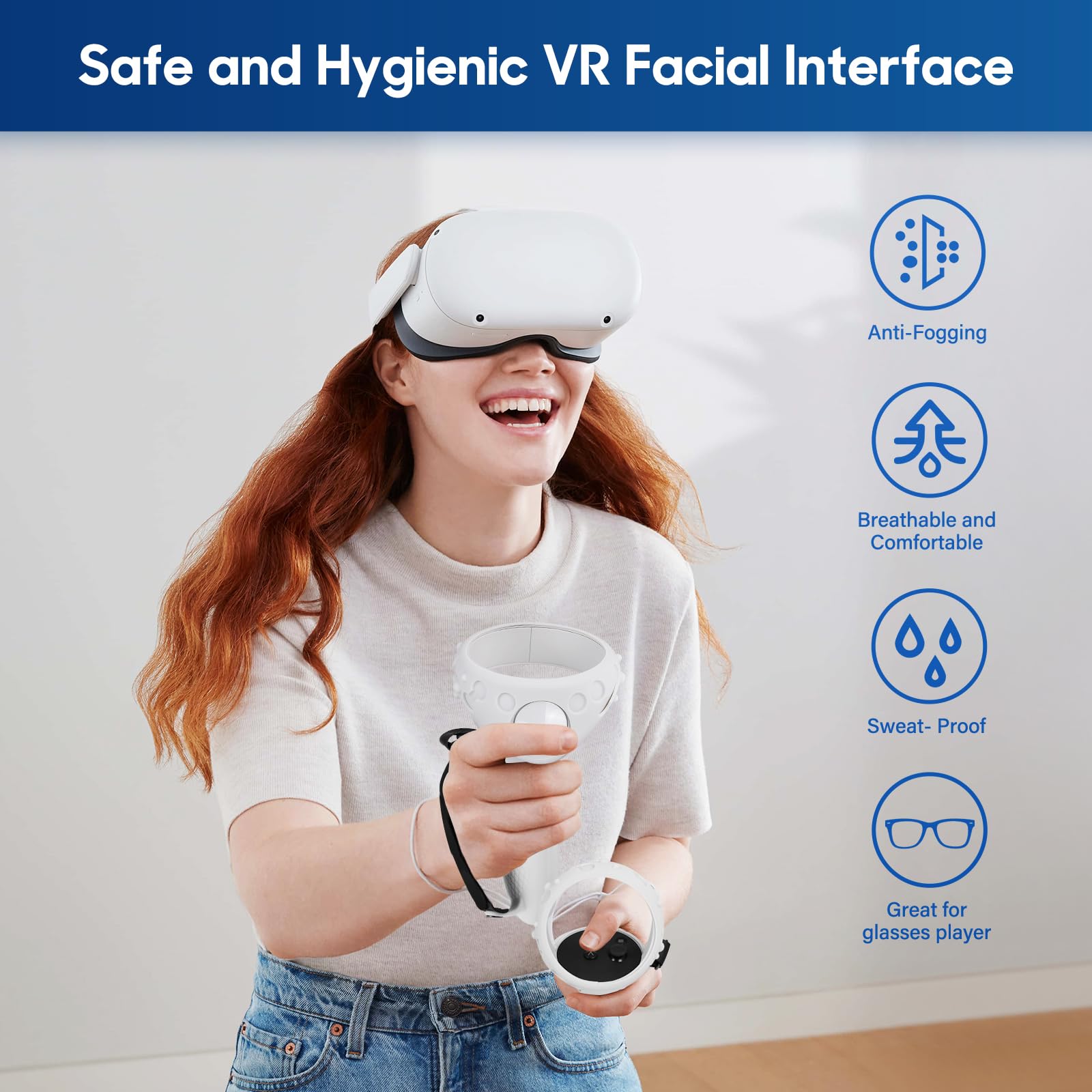 Meta Quest 2 VR Facial Interface Replacement - Extended Battery Grips, Removable Frame & Soft Foam Face Cushion - Enhanced Comfort for Long Gaming Sessions, VR Fitness & Immersive Entertainment