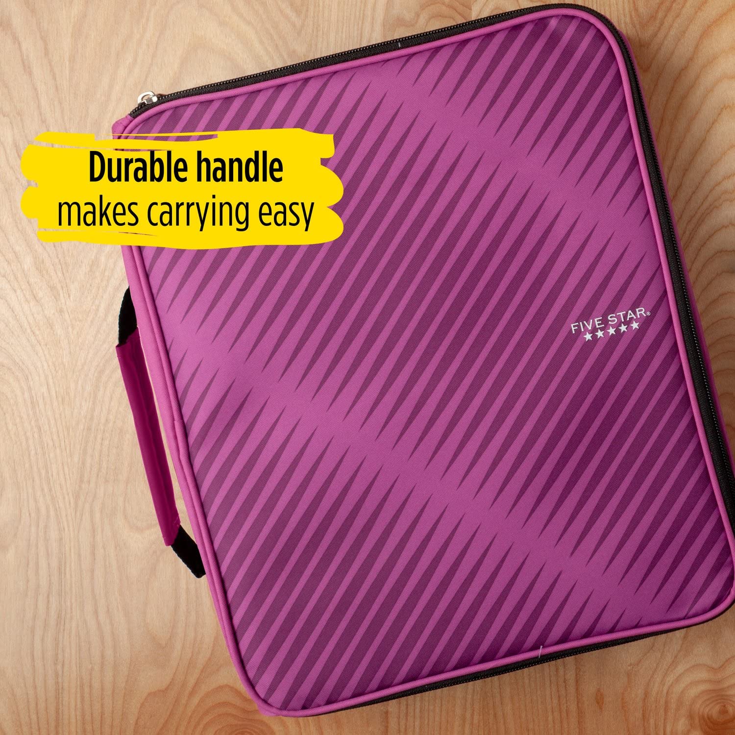Five Star 2 Inch 3-Ring Zipper Binder with 6 Pocket Expanding File - 380 Sheet Capacity School Binder in Purple (72540) - Perfect for Organizing Notes, Homework & School Supplies