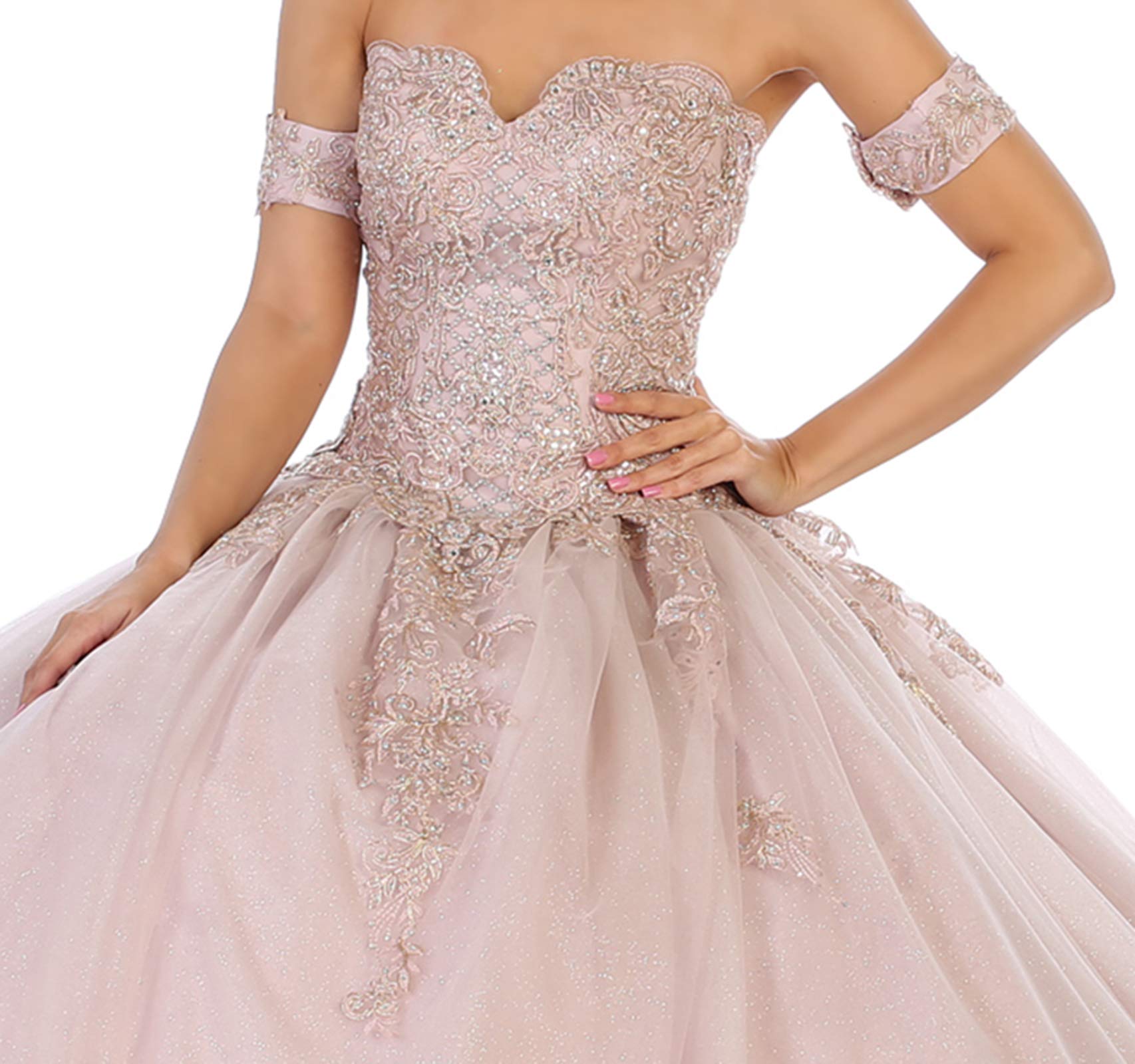 FDS129 Elegant Off Shoulder Quinceanera Ball Gown Dress for Sweet 16, Prom, and Formal Events - Perfect for Dances, Parties, and Special Occasions