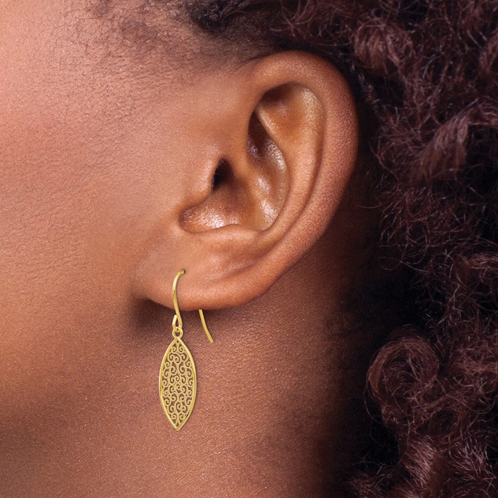 Gold Fancy Filigree Teardrop Dangle Earrings - Model K4365 | Elegant Vintage Jewelry for Women | Perfect for Weddings, Parties & Special Occasions
