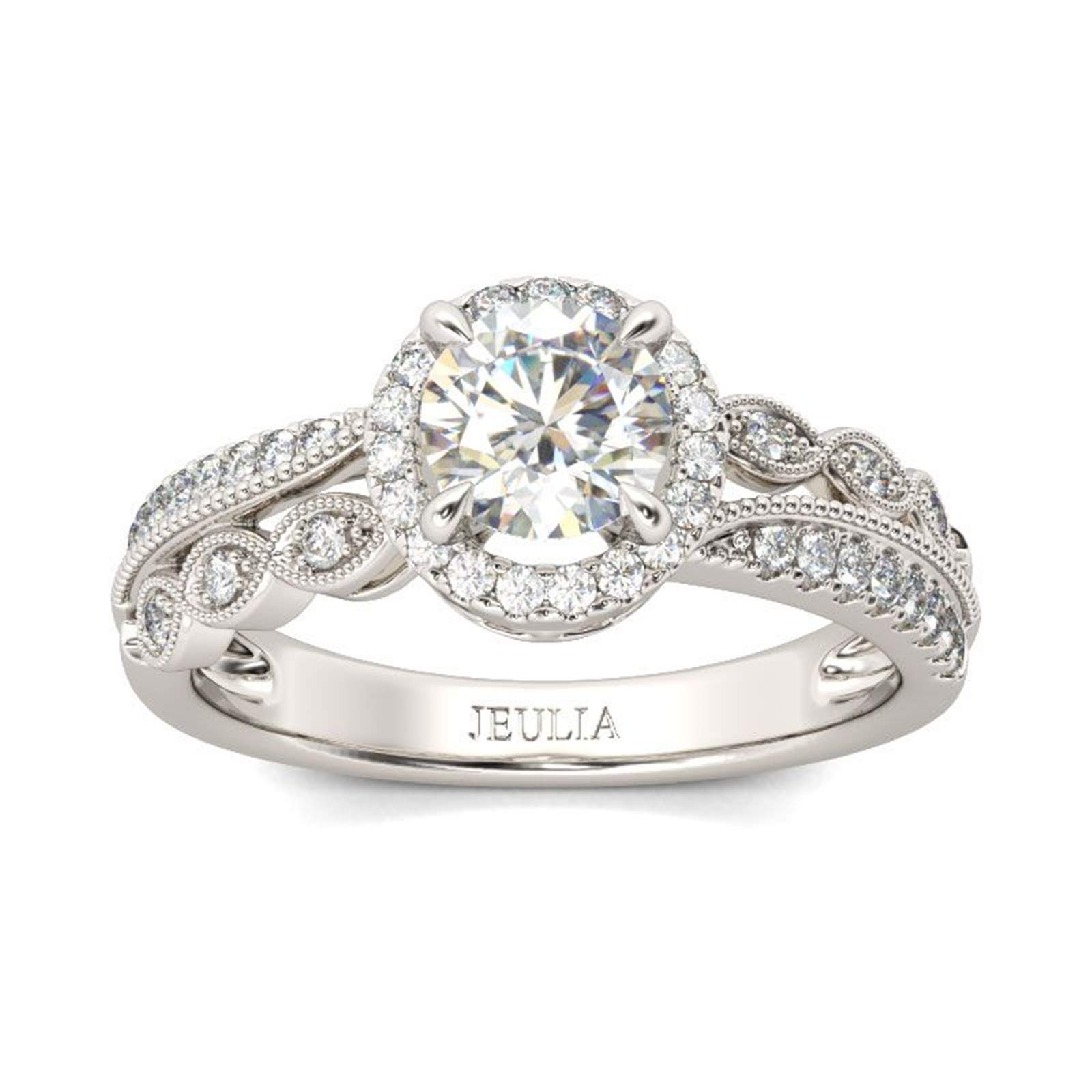 Jeulia JEWE0156 Beaded Halo Round Cut Sterling Silver Ring for Women - Elegant Engagement, Wedding, Anniversary or Birthday Gift for Wife, Girlfriend (Includes Jewelry Box) | Perfect for Proposals, Romantic Occasions & Special Celebrations