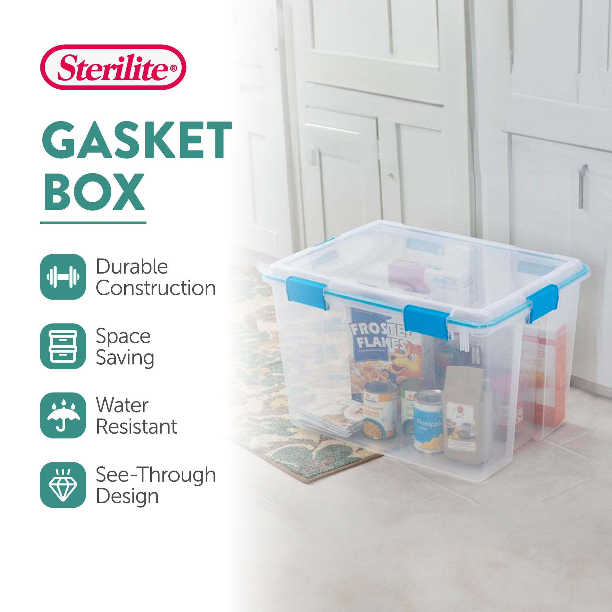 Sterilite 8-Pack 80 Quart Weatherproof Storage Bins with Secure Latching Lids - Airtight Plastic Containers for Home Organization, Garage Storage & Outdoor Gear Protection