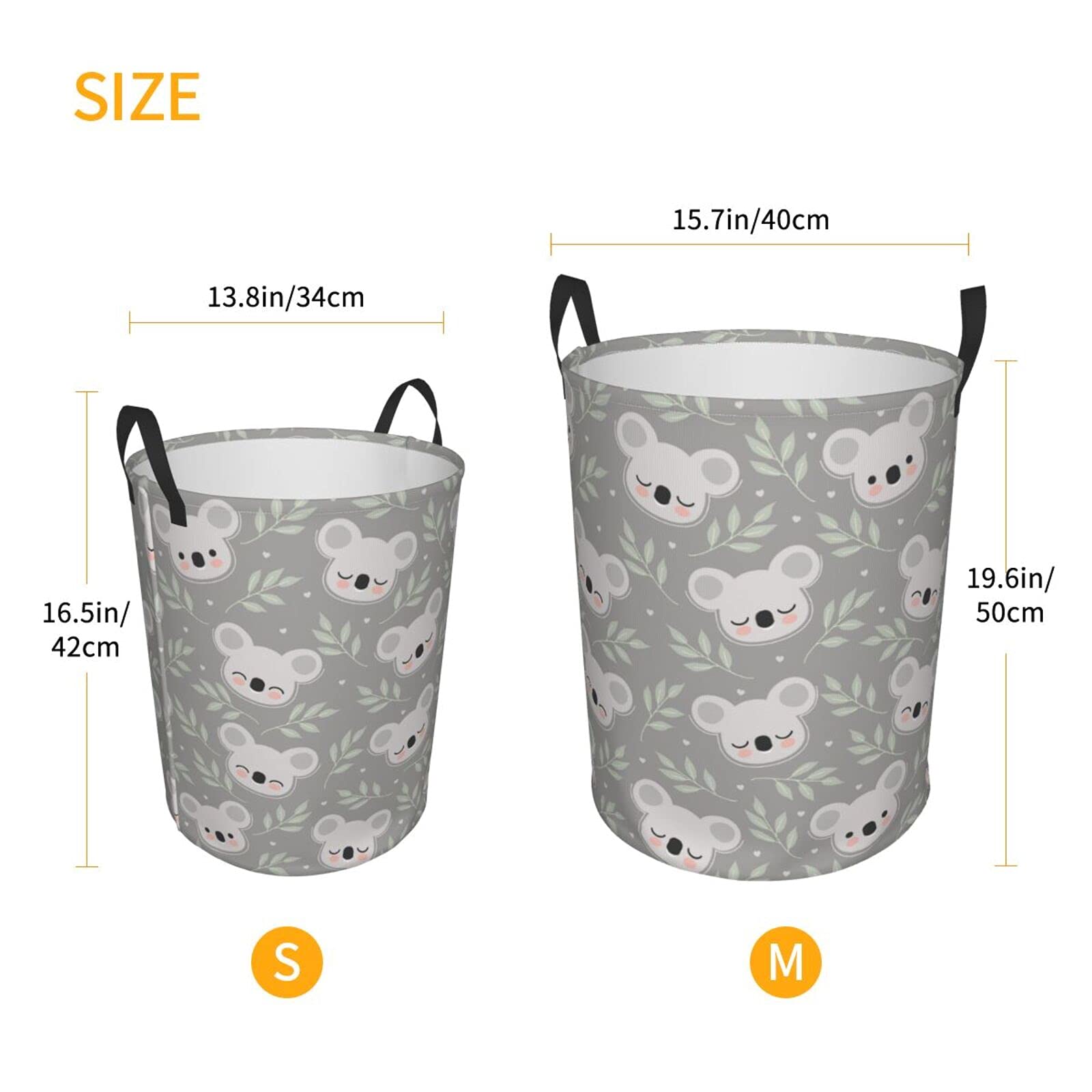 Foldable Waterproof Laundry Hamper with Handle - Large Collapsible Storage Basket for Clothes, Toys & Bathroom Organization | Cute Koala Leaves Design for Home, Dorm & Travel Use