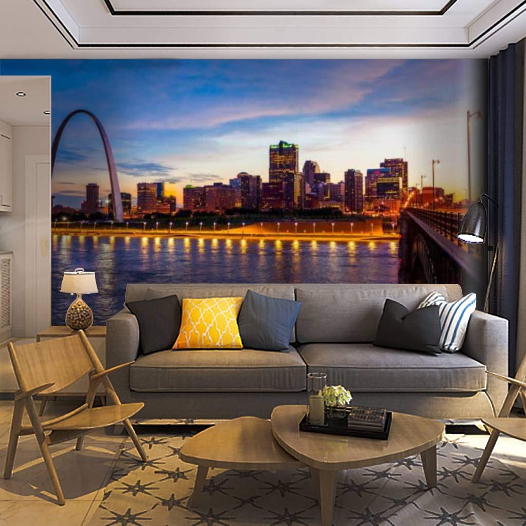 Self-Adhesive Removable Peel & Stick Wall Mural - St. Louis Missouri Skyline & Gateway Arch Night View - Home Decor Wall Decal for Living Room, Bedroom, Office | Easy DIY Wall Sticker for Home & Craft Projects