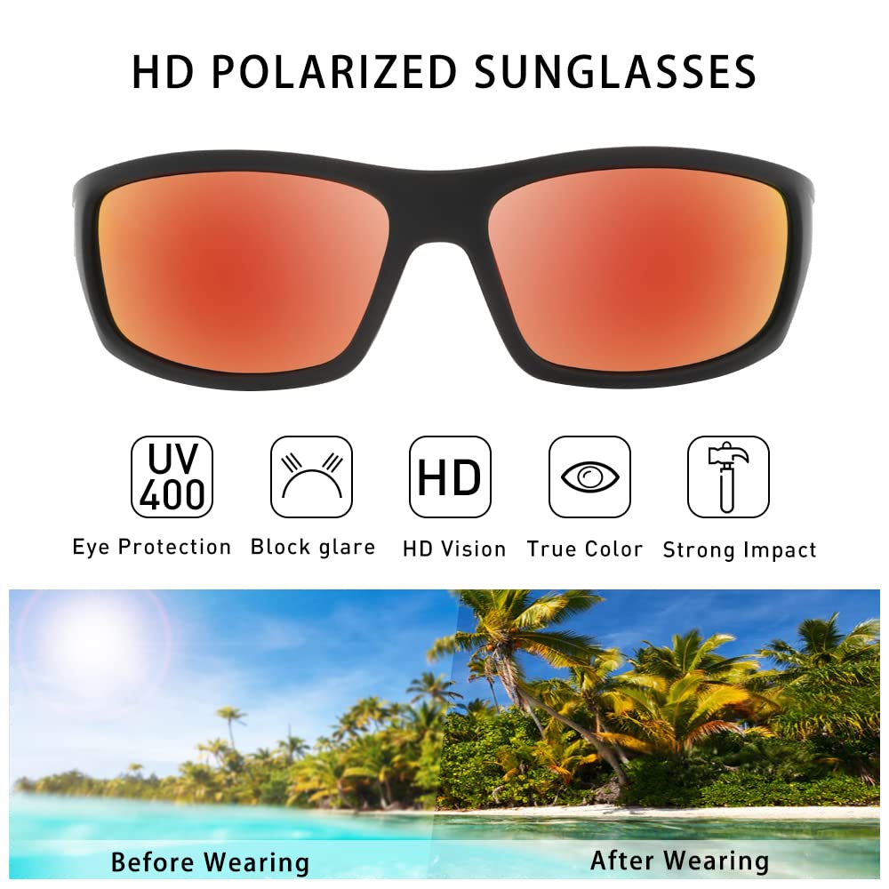 Polarized Sport Sunglasses for Men - Matte Finish UV400 Protection Mirrored Lens - Running, Cycling, Fishing & Outdoor Activities