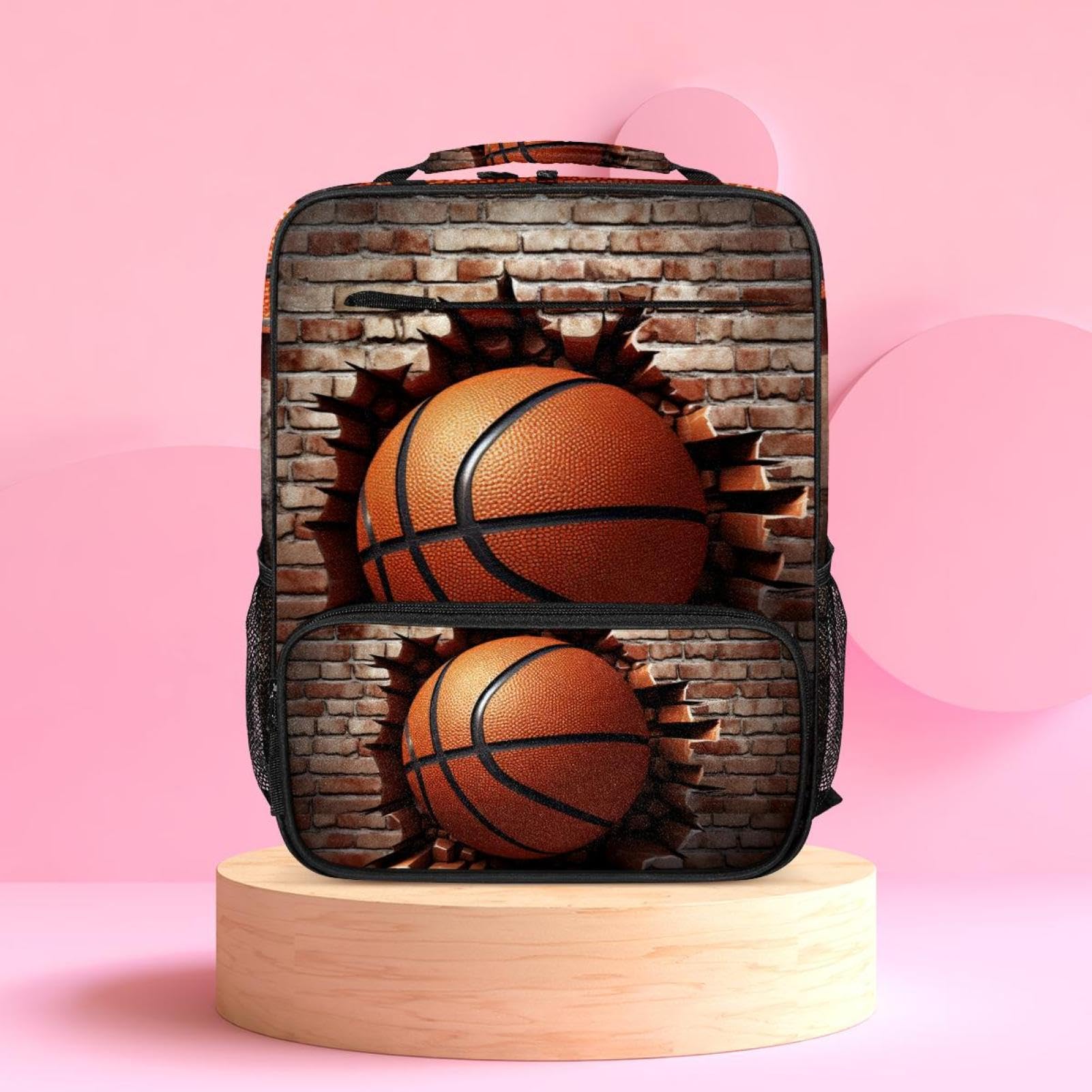 Durable Travel Backpack for Women & Men - Waterproof Basketball Texture Design - Perfect for Hiking, Gym, School & Daily Commute