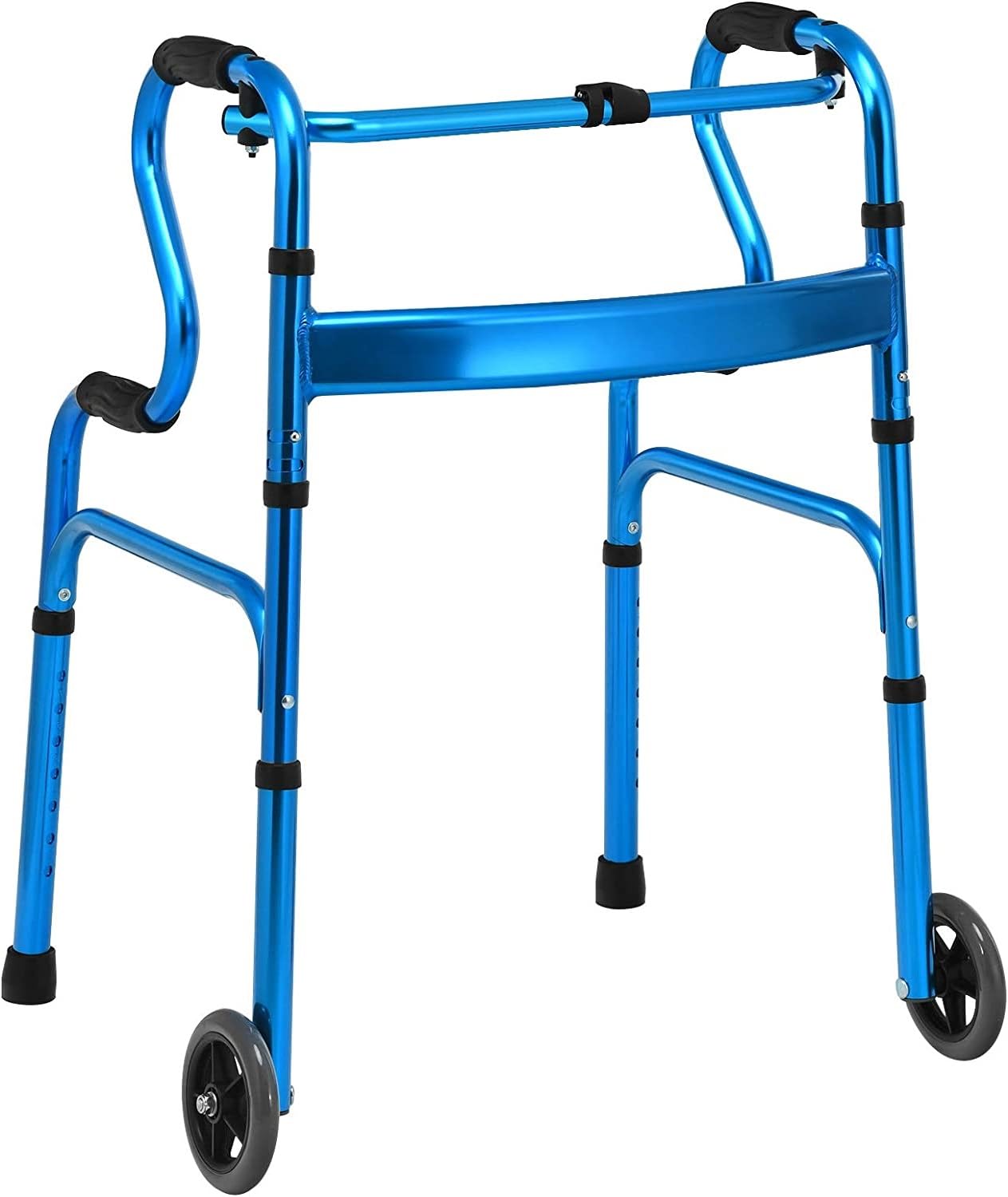 Nightcore Aluminum Alloy Folding Walker for Seniors - Heavy Duty 440 LBS Capacity, Adjustable Height Stand Assist Walker with 2 Wheels & Bi-Level Armrests - Foldable Mobility Aid for Elderly & Rehabilitation - Perfect for Indoor/Outdoor Use, Post-Surgery Recovery & Daily Living Assistance (Blue)