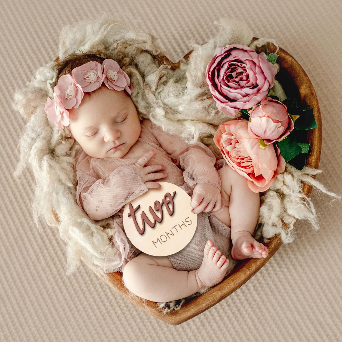 3D Pink Wooden Baby Monthly Milestone Cards - 6 Pack Gender Neutral Disc Markers for Newborn Photo Props & Growth Tracking | Perfect for Baby Announcements, First Year Photos, and Nursery Decor