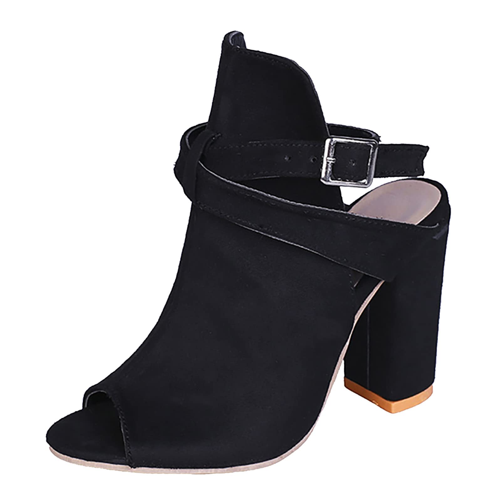 Fish Fashion Women's Suede High-Heel Sandals - Summer Thick Sole Open-Toe Platform Sandals for Women (Black, Size 7.5) | Perfect for Beach Parties, Date Nights & Casual Outings
