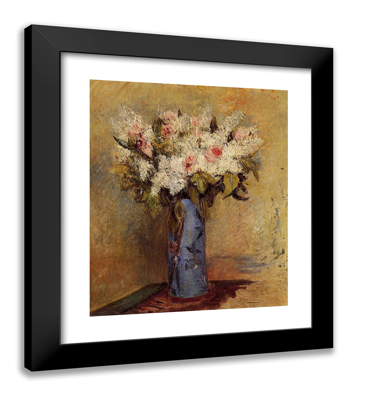Renoir Pierre-Auguste 'Vase of Lilacs and Roses' 20x23 Black Modern Framed Art Print - Perfect for Living Room, Bedroom & Office Wall Decor