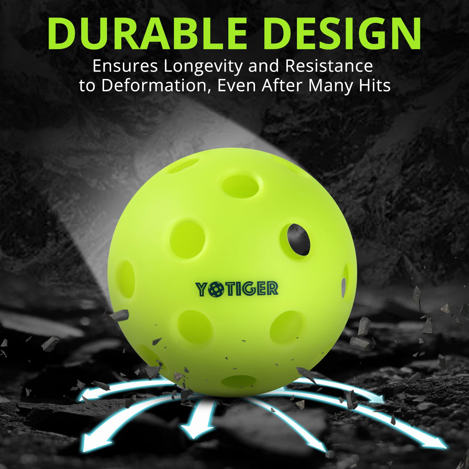 YOTIGER Indoor Pickleball Balls - 4 Pack, 12 Pack, or 36 Pack | 26-Hole High Bounce Durable Pickleballs for All Skill Levels | Perfectly Balanced for Any Pickleball Paddle | Great for Indoor Courts, Training, and Recreational Play