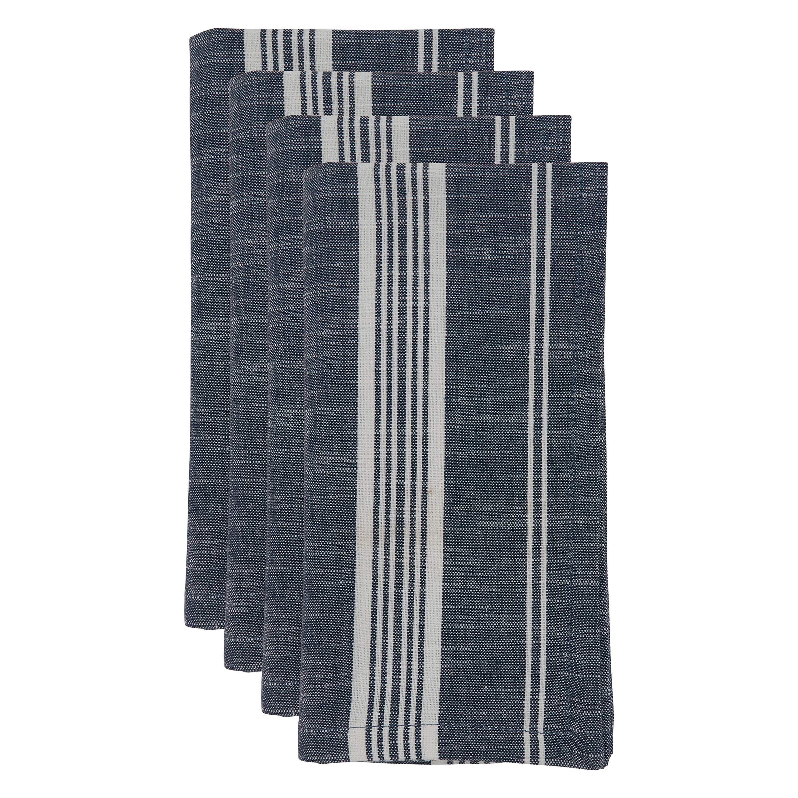 Premium Striped Cotton Table Napkins Set of 4 - Soft & Absorbent Dinner Napkins for Everyday Use, Parties & Fine Dining - Machine Washable & Durable