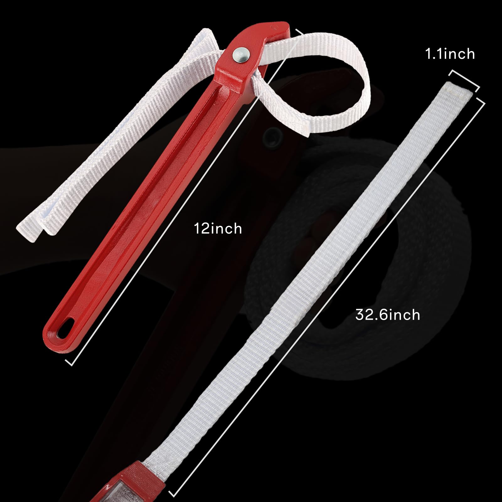 12 Inch Adjustable Nylon Strap Wrench for Plumbing, Oil Filter, Fuel Filter & Water Filter - Heavy Duty Double Layered Design (Red, 1 Pack) - Perfect for Automotive Repairs, Home Plumbing & DIY Projects