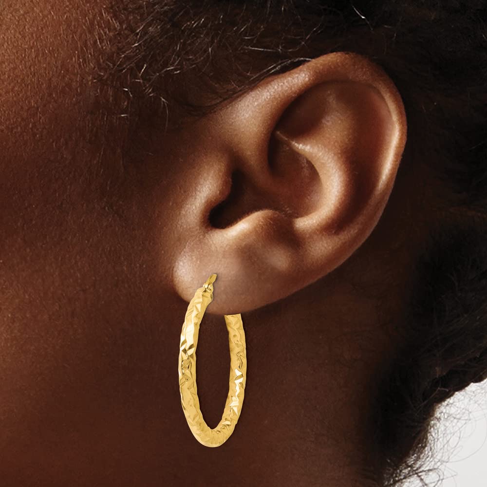 14K Yellow Gold ForeverLite Textured Hoop Earrings - 30mm x 24mm | Lightweight Dainty Huggie Hoops for Everyday Wear, Gift for Her, Wedding & Party Jewelry