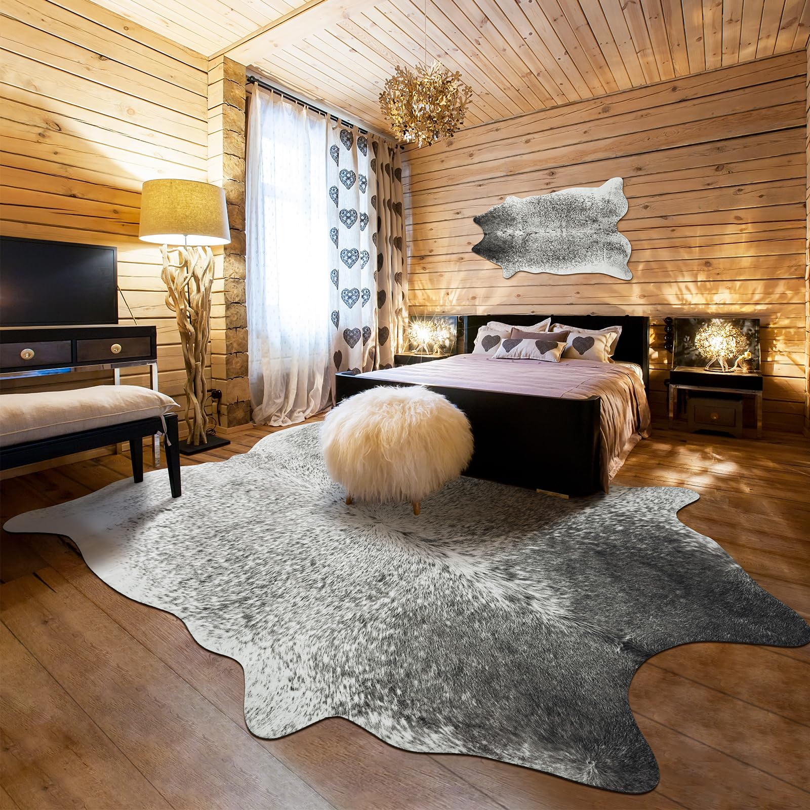 Premium Faux Cowhide Rug 6.2x7 Feet - Soft Grey Cow Print Faux Fur Rug for Living Room, Bedroom & Western Decor | Stylish Home Accent for Farmhouse, Ranch & Boho Interiors