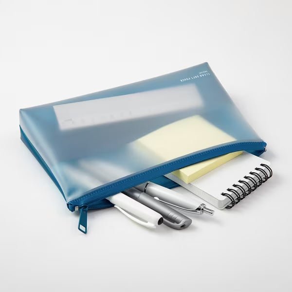 Clear Soft Pen Pouch - Midori DESIGNPHIL Transparent Pencil Case for School, Office & Travel - Organize Pens, Pencils & Stationery Supplies