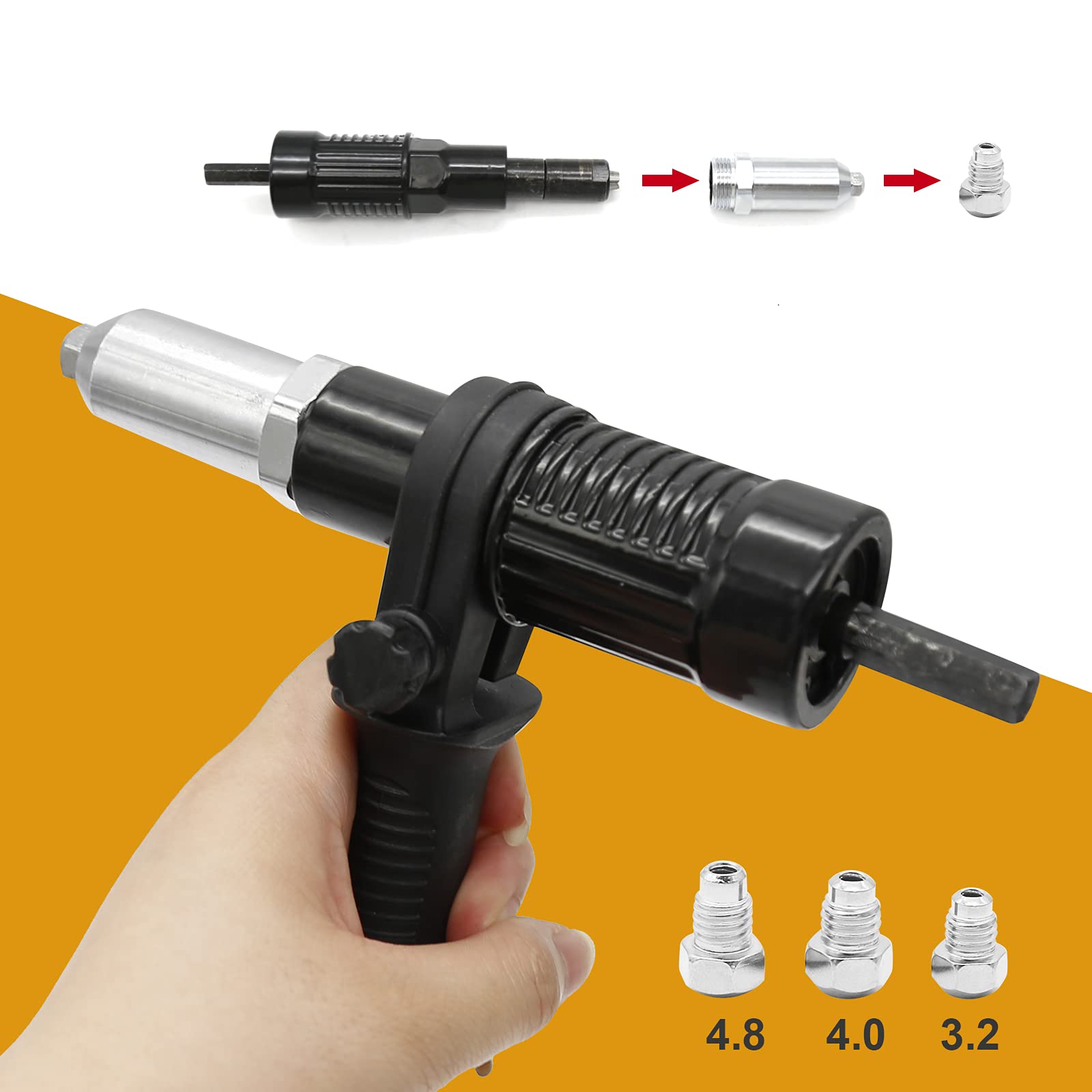 Heavy Duty Pop Rivet Gun Kit - Cordless Rivet Tool with Drill Attachment for Metal, Wood & Plastic - Perfect for DIY Projects, Auto Repair & Home Improvement