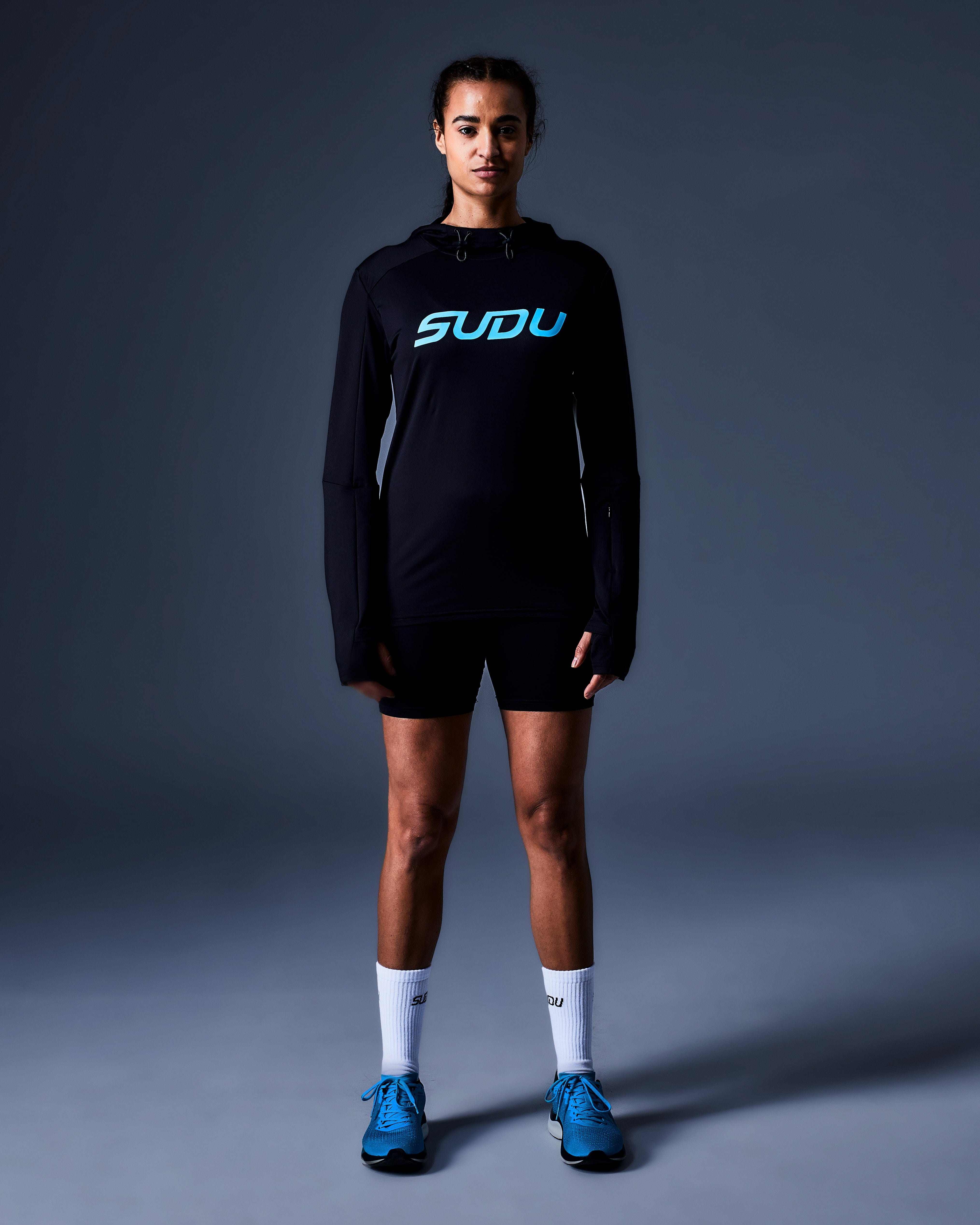 SRH 01 Hoodie for Men & Women - Black & Light Blue Pullover Sweatshirt | Casual Streetwear, Gym, Outdoor Activities