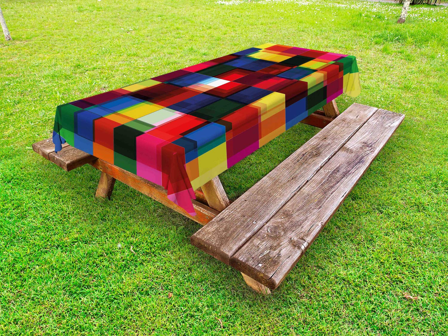 Ambesonne Abstract Outdoor Tablecloth - Colorful Mosaic Pattern, Washable Picnic Table Cover 58