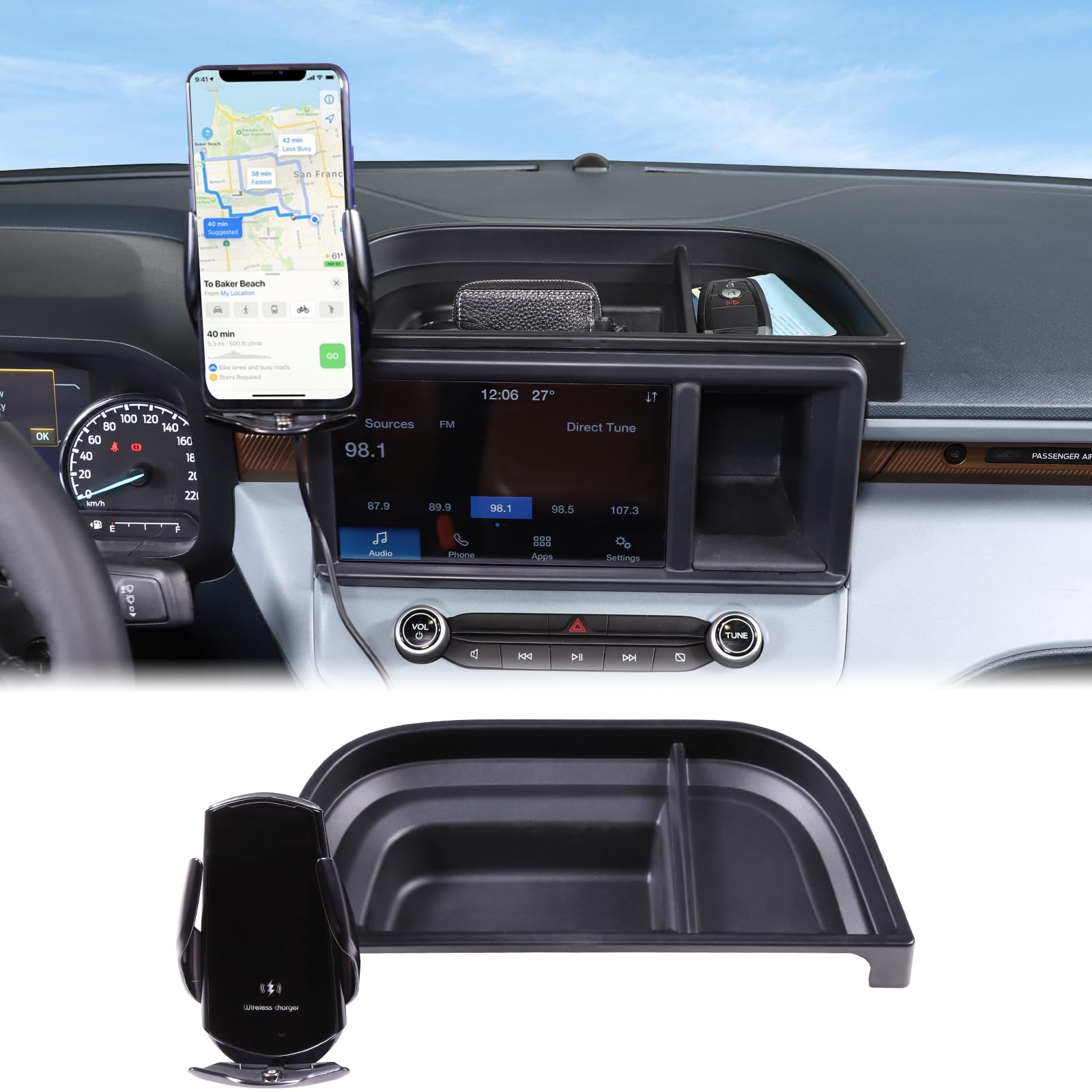 2022-2024 Ford Maverick Car Dashboard Storage Organizer Tray | Auto Center Console Organizer with Phone Holder | Perfect for Road Trips & Daily Commute