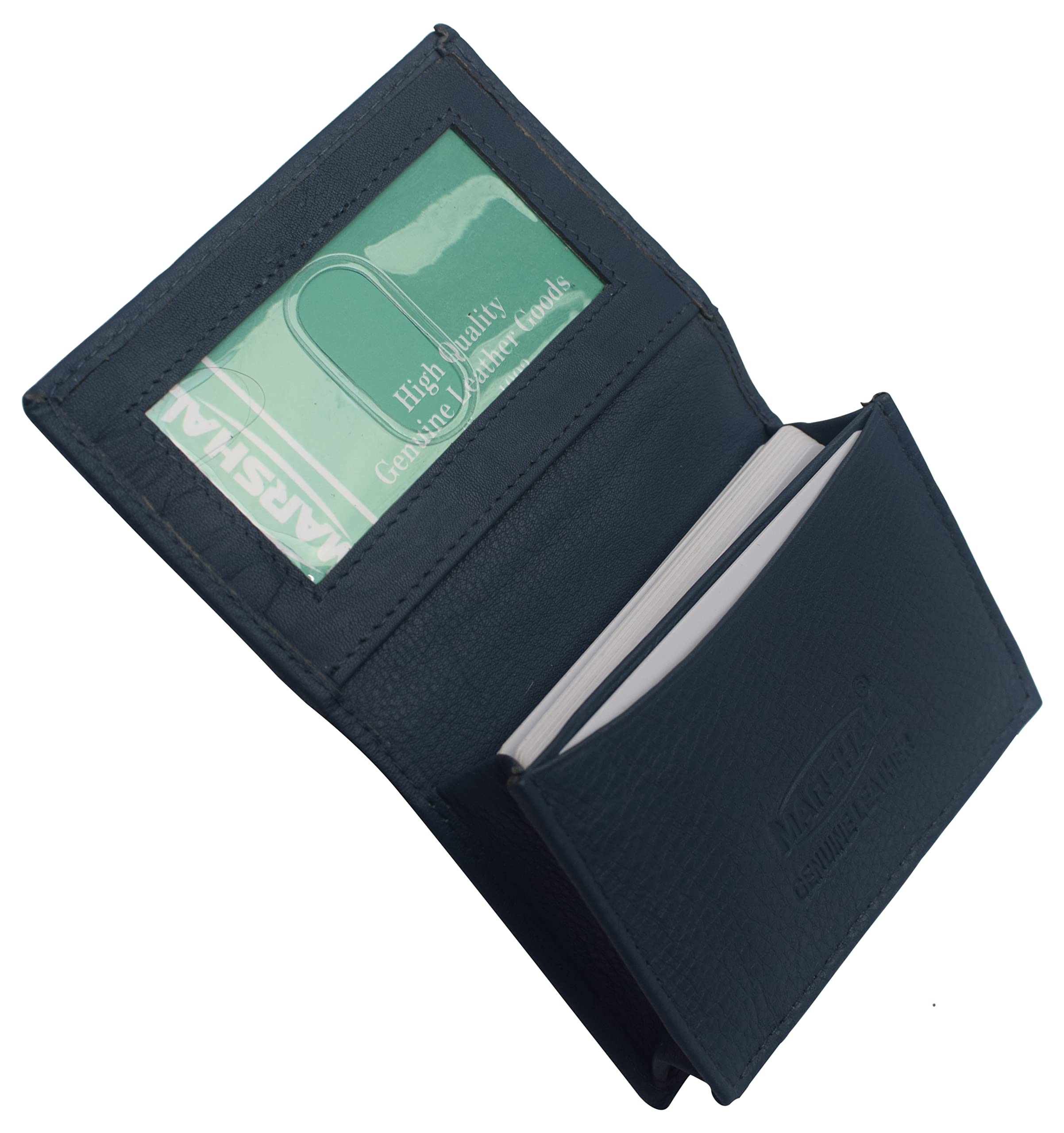 Premium Genuine Leather Business Card Holder - RFID Blocking Credit Card Wallet with ID Window - Slim & Durable Name Card Case for Men & Women - Perfect for Office, Travel, and Networking (Blue)