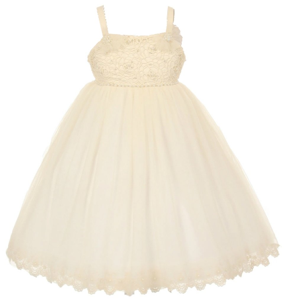 AkiDress Crochet Top & Tulle Lace Flower Girl Dress - Elegant First Communion, Wedding Party, and Special Occasion Outfit for Toddlers