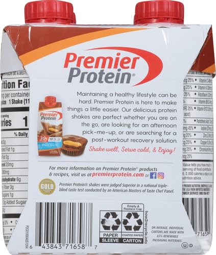 Premier Protein Shake - Chocolate Peanut Butter Flavor, 30g High Protein, 11 Fl Oz (Pack of 4) | Post-Workout Recovery, Meal Replacement & On-the-Go Nutrition