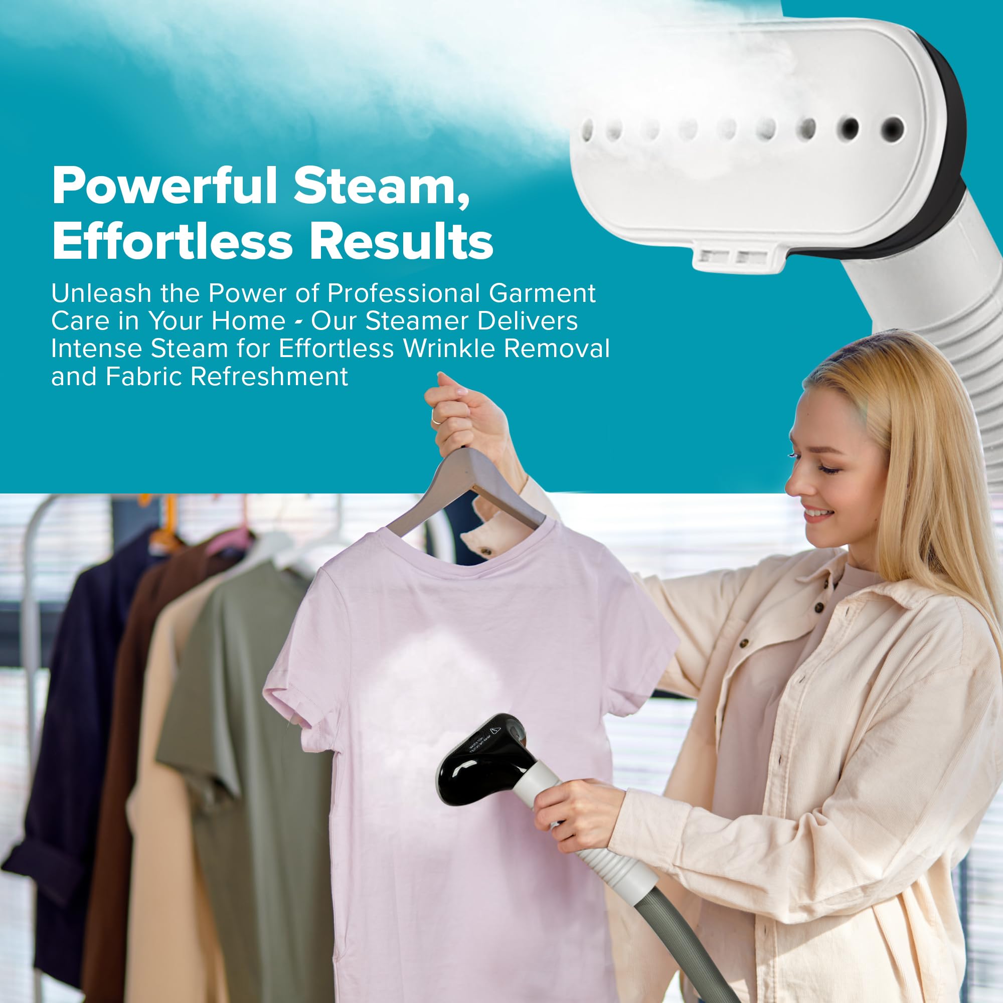 Portable Handheld Steamer for Clothes - Powerful Fabric Steamer Iron with Adjustable Pole & Detachable Water Tank | Perfect for Travel, Home Use on Curtains, Bedding, Upholstery & Garments | Quick Wrinkle Remover & Fabric Refresher