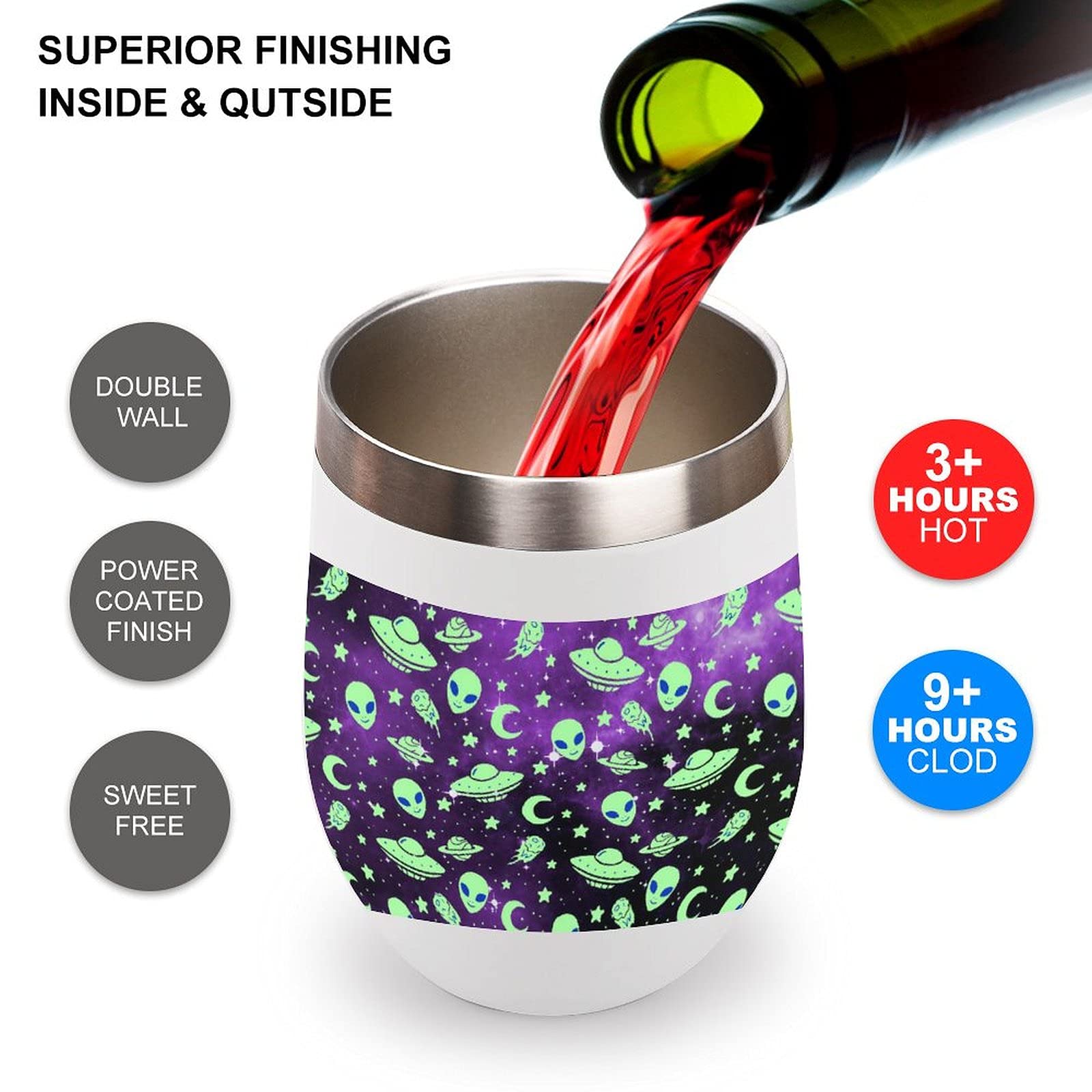 Galaxy Alien Vacuum Insulated Tumbler - Stainless Steel Travel Mug for Wine, Coffee & Drinks
