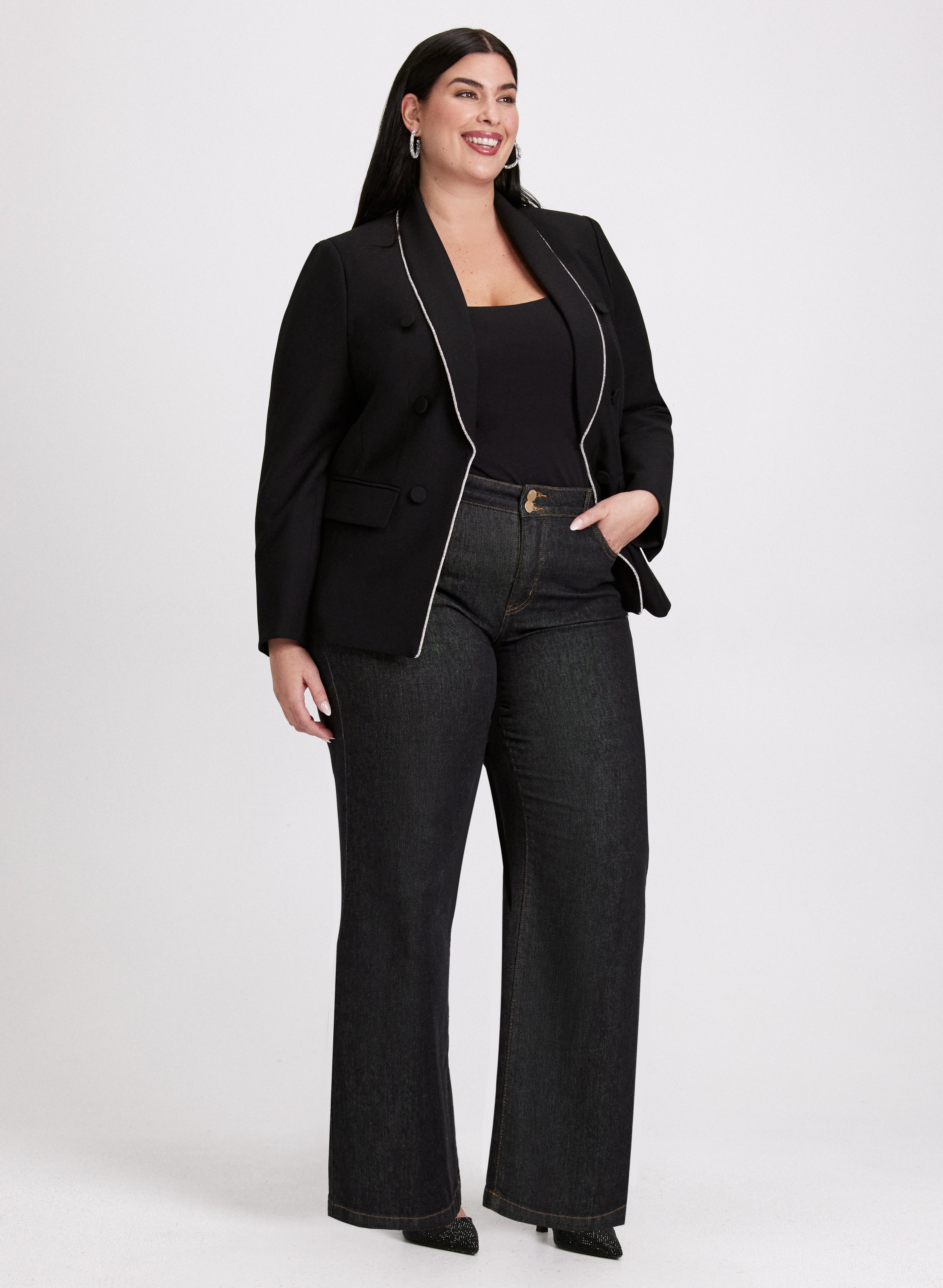 Stylish Crystal Embellished Jacket & Flared Bootcut Jeans for Women | Trendy Outfit Set for Casual Wear, Night Out & Fashion Photoshoots