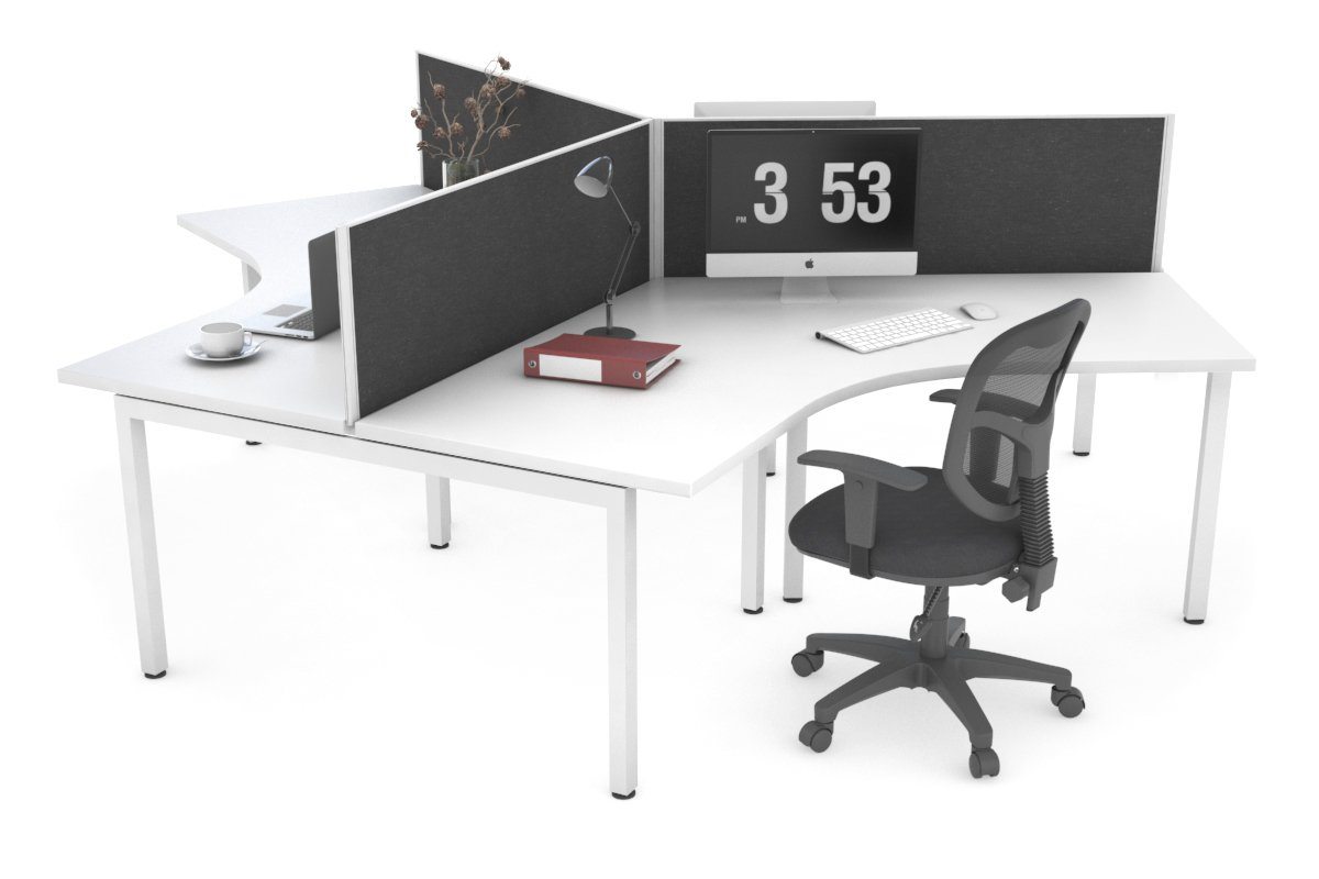 Quadro Square Legs 3-Person 120° Office Workstation - Modular Desk System for Collaborative Workspaces & Team Projects
