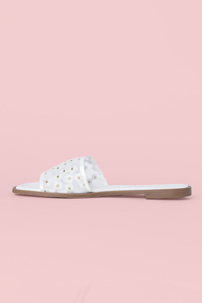 Adeline Women's White Mesh Floral Sandals - Comfortable Summer Beach Shoes for Walking, Outdoor Weddings & Vacation
